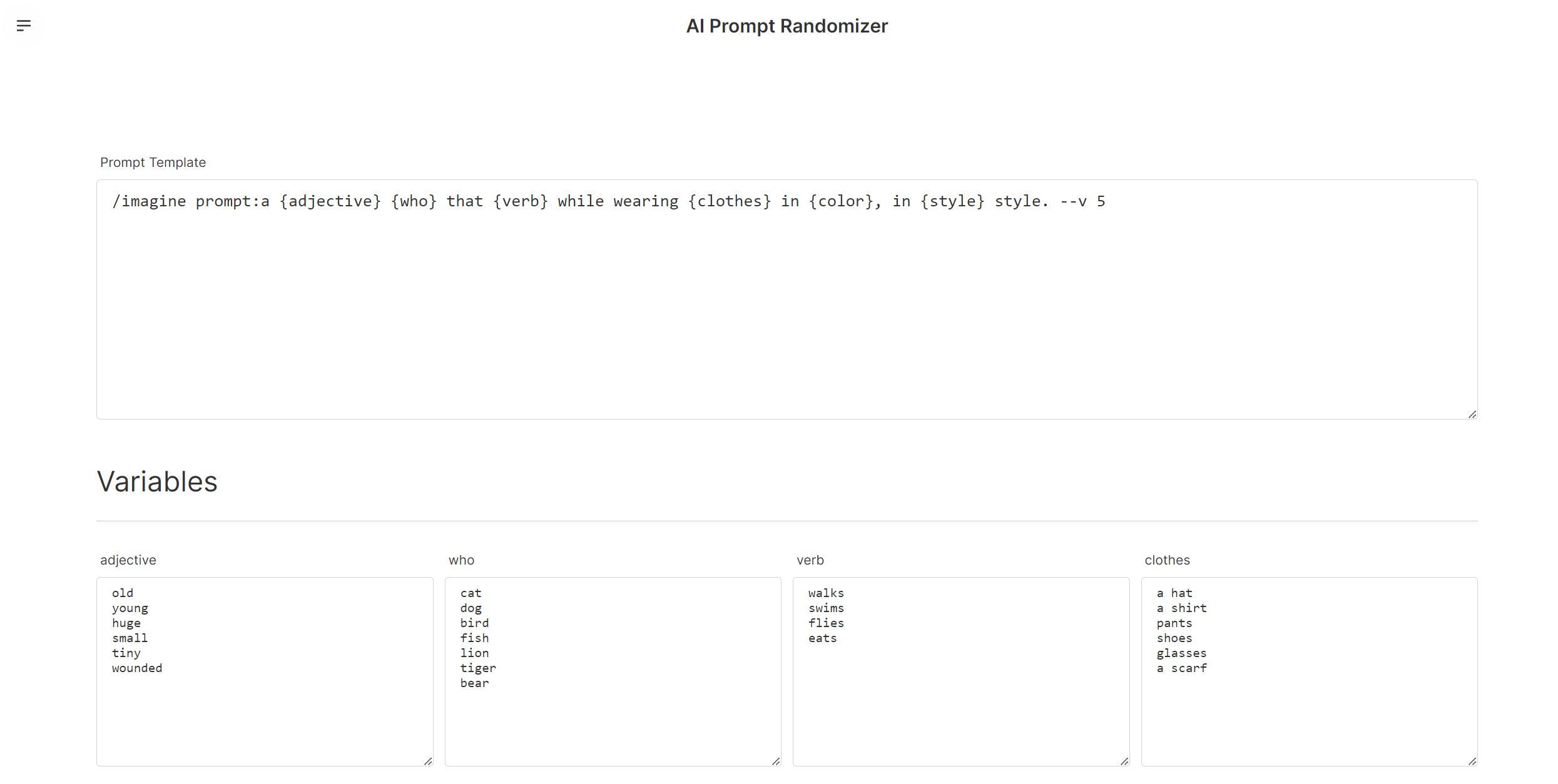 AI Prompt Randomizer product screenshot