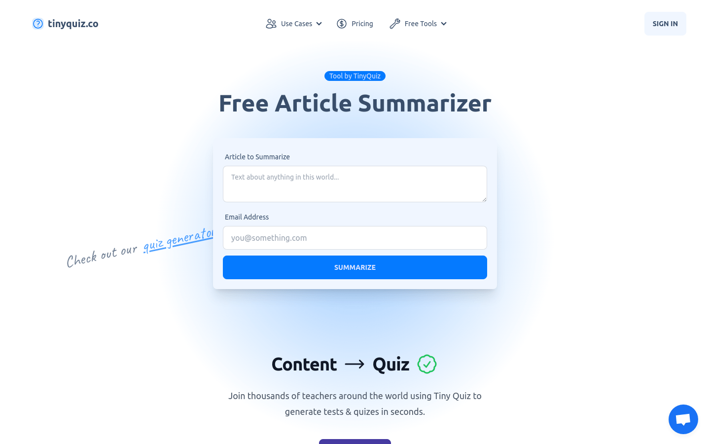 TinyQuiz product screenshot