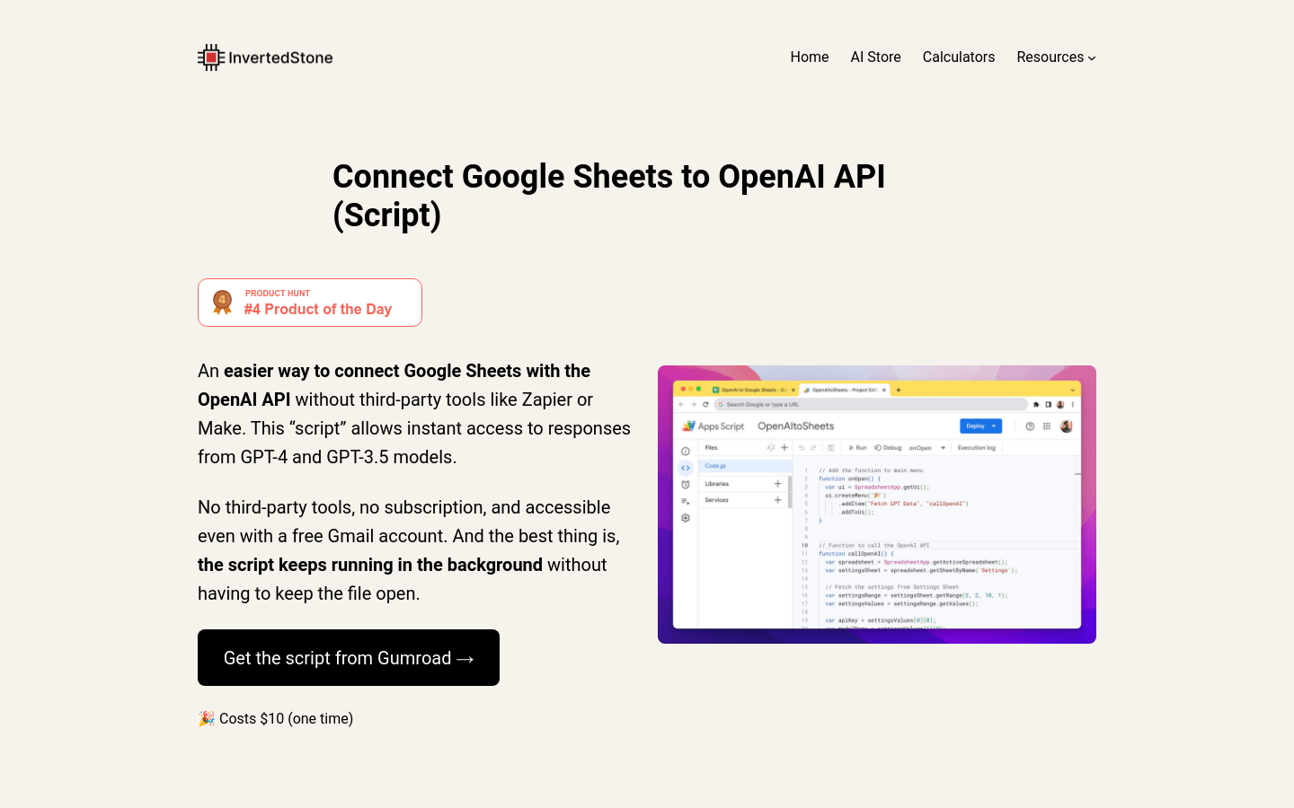 Google Sheets to OpenAI product screenshot