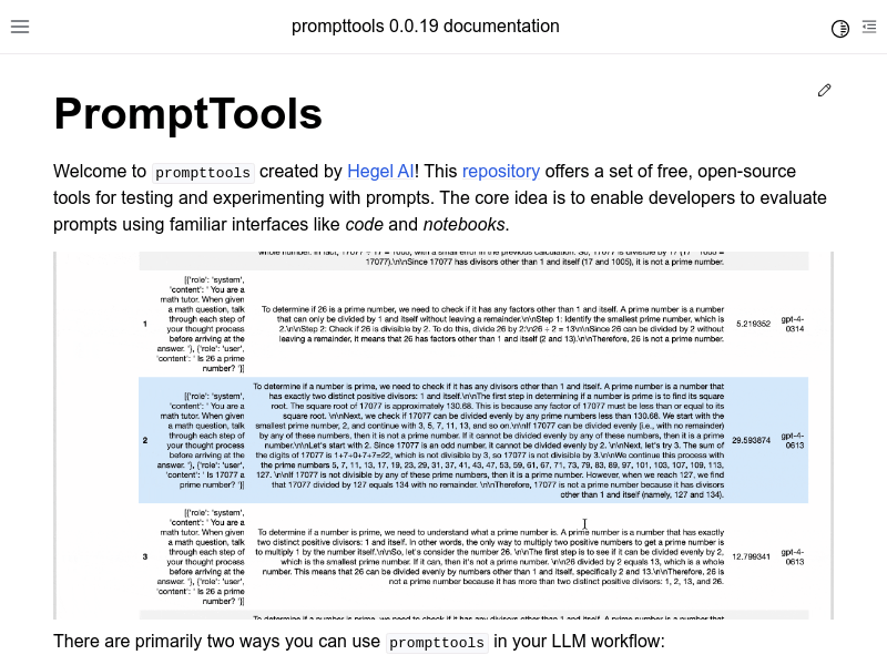 PromptTools product screenshot