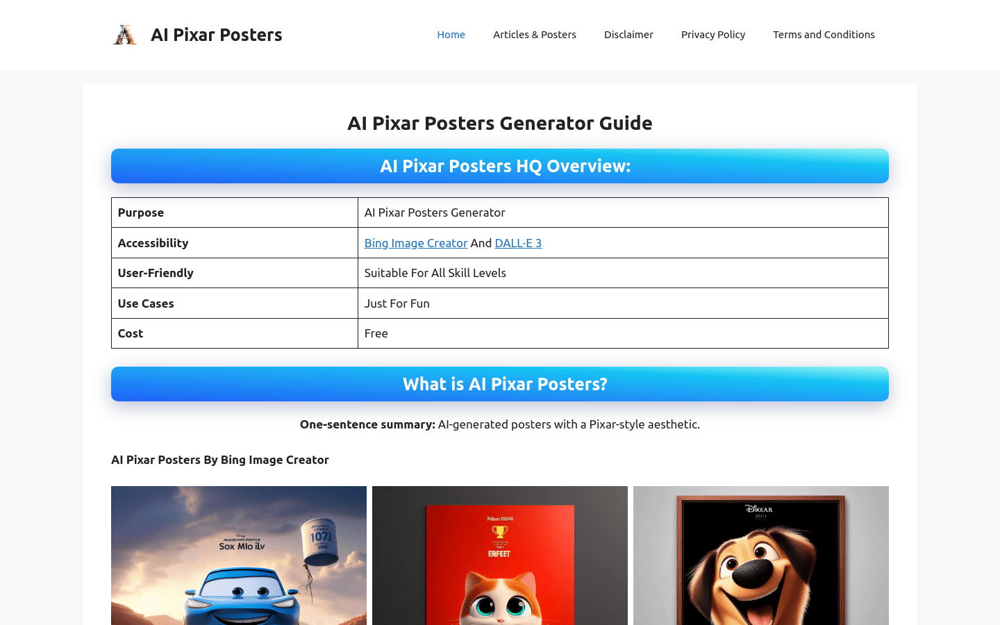 AI Pixar Posters product screenshot