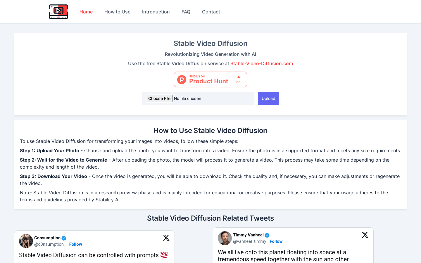 Stable Video Diffusion product screenshot