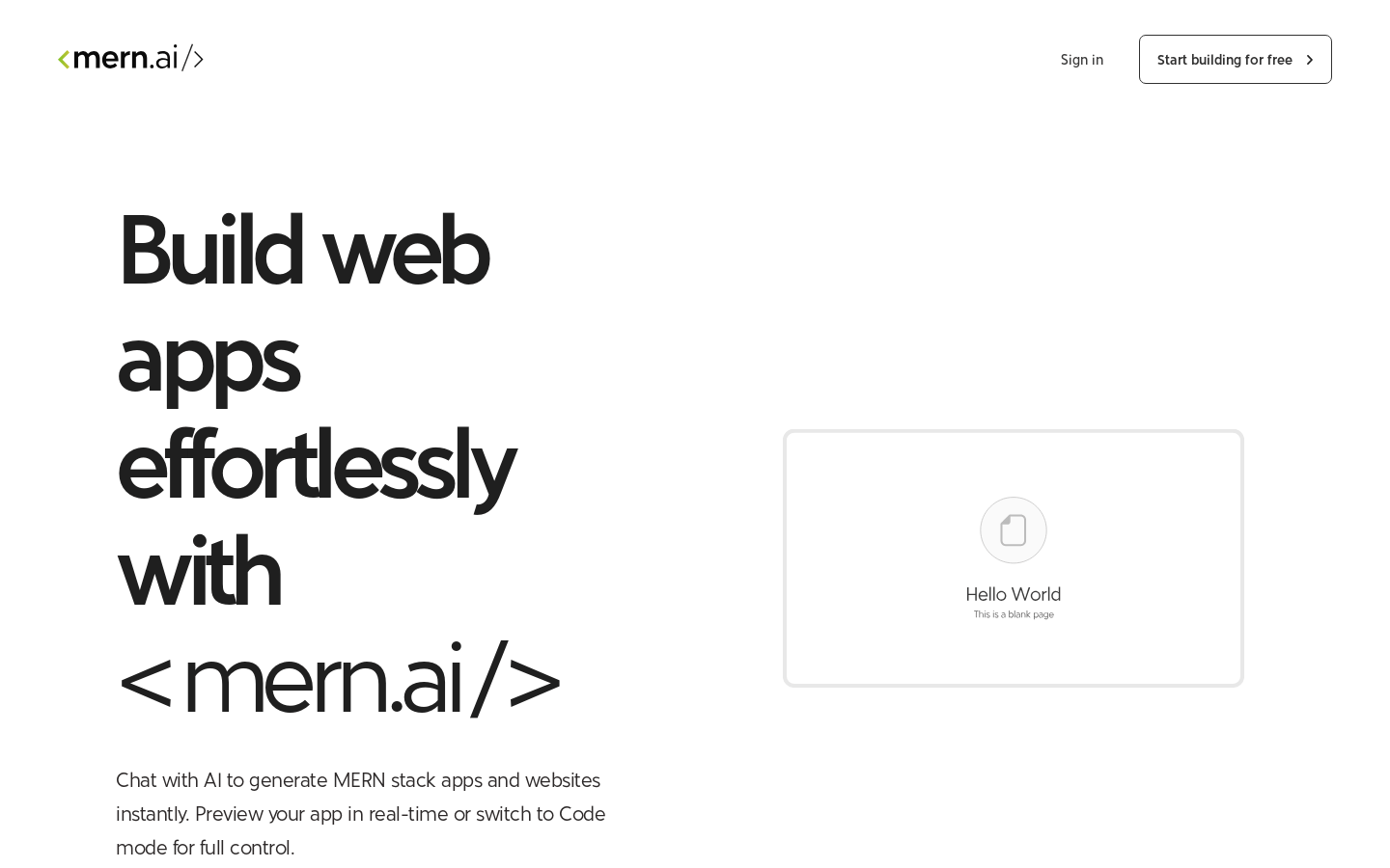 mern.ai product screenshot