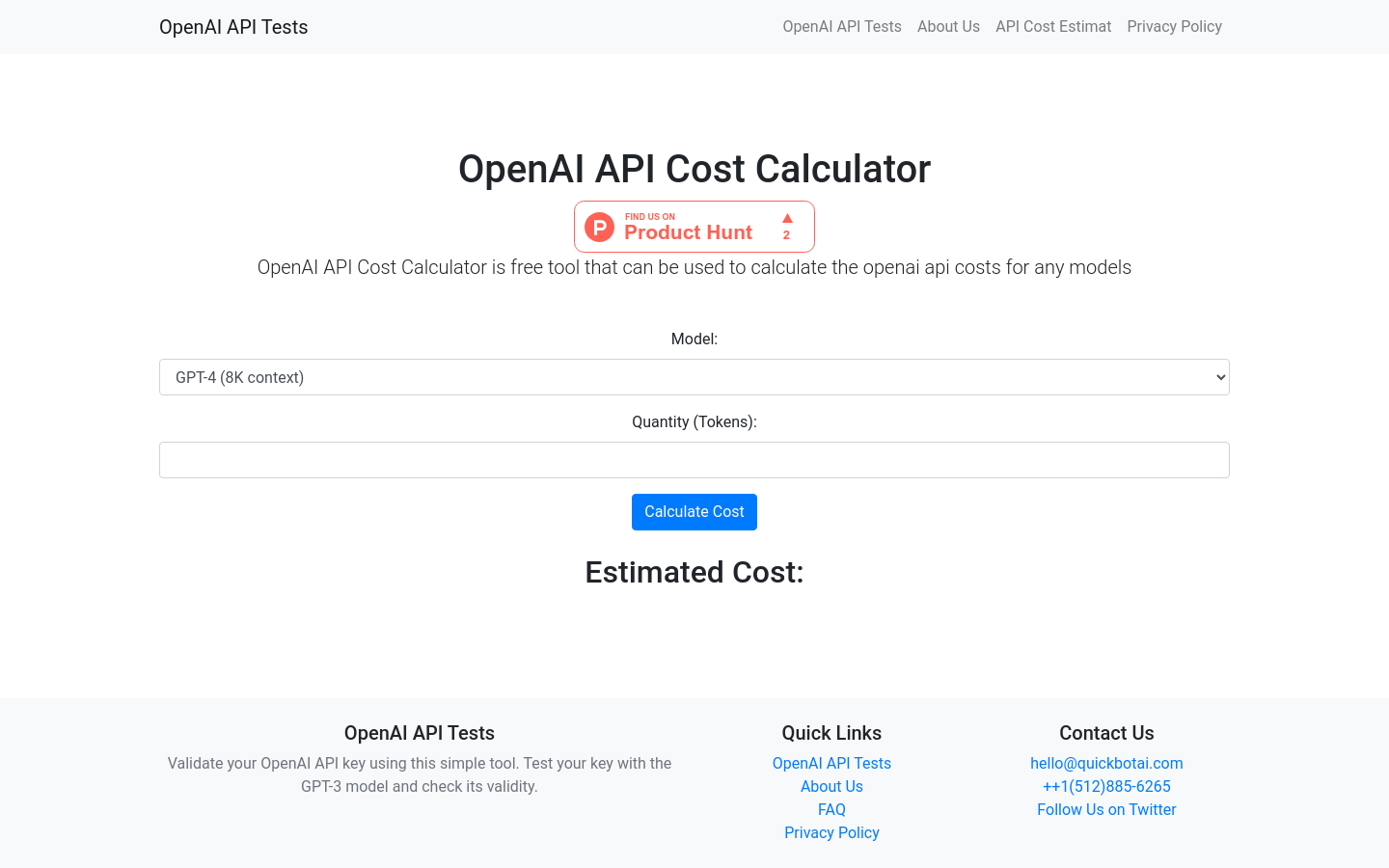 OpenAI API Cost Calculator product screenshot