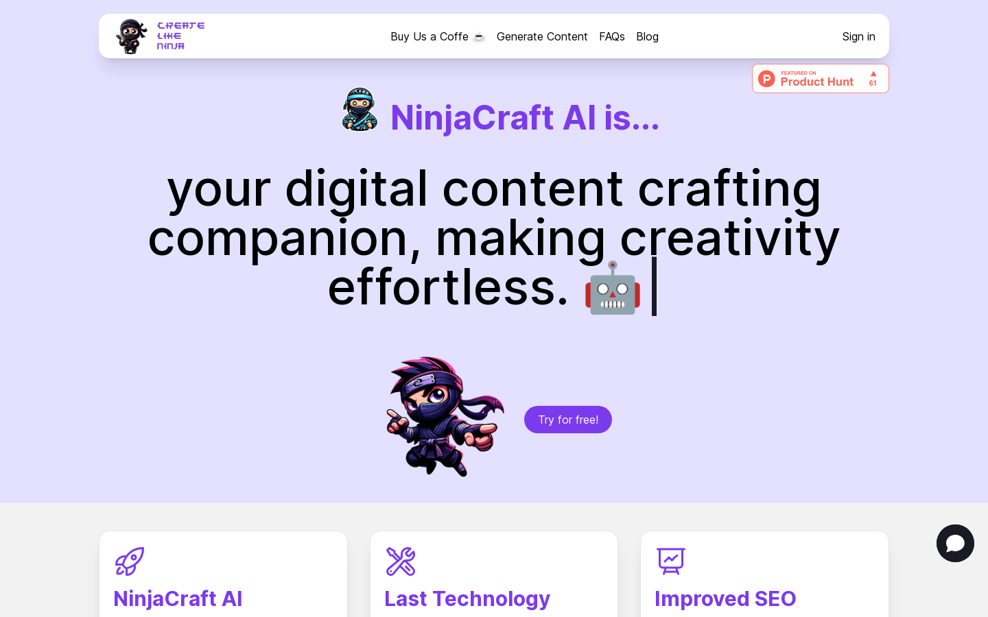 NinjaCraft AI product screenshot
