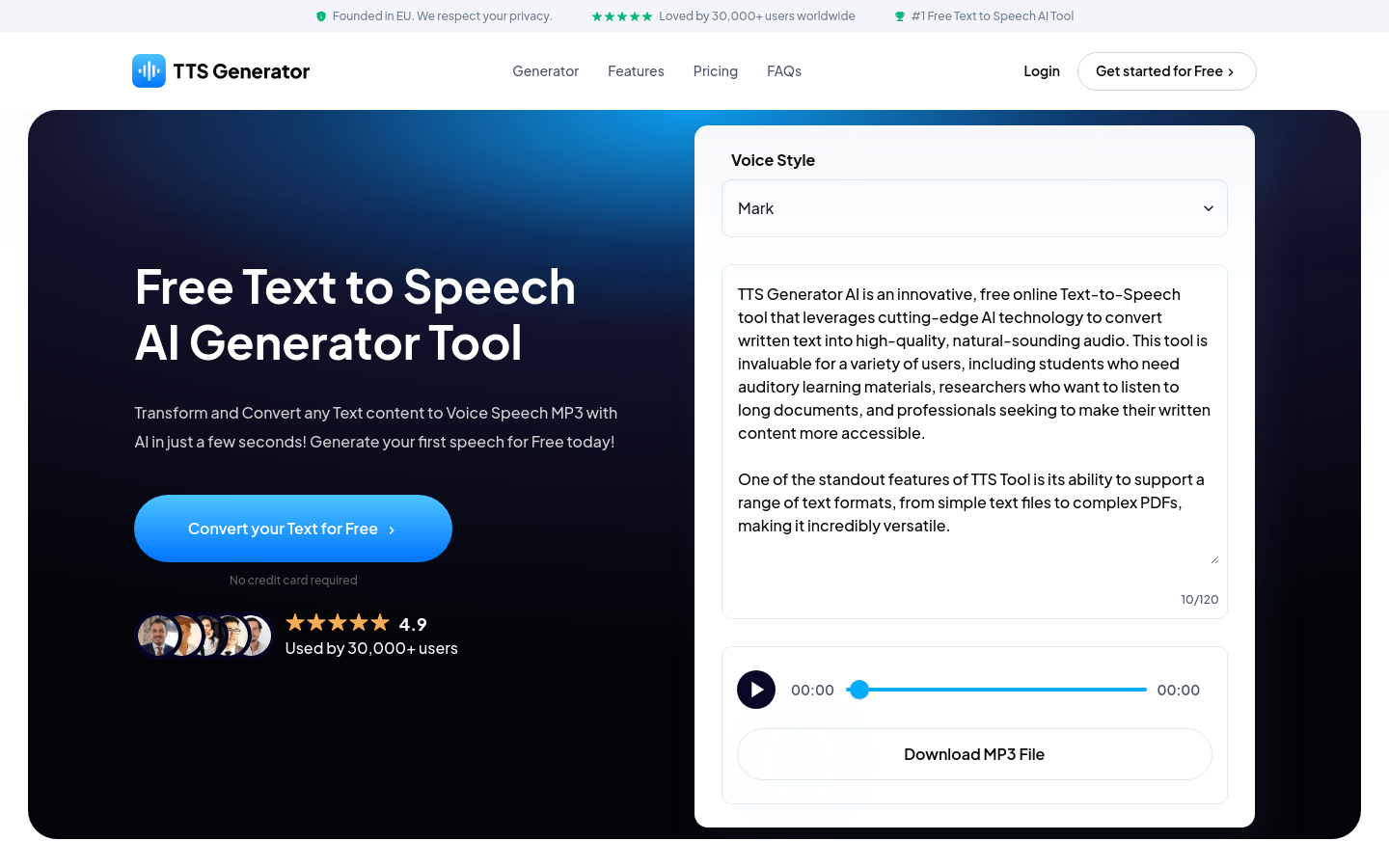 TTS Generator AI product screenshot