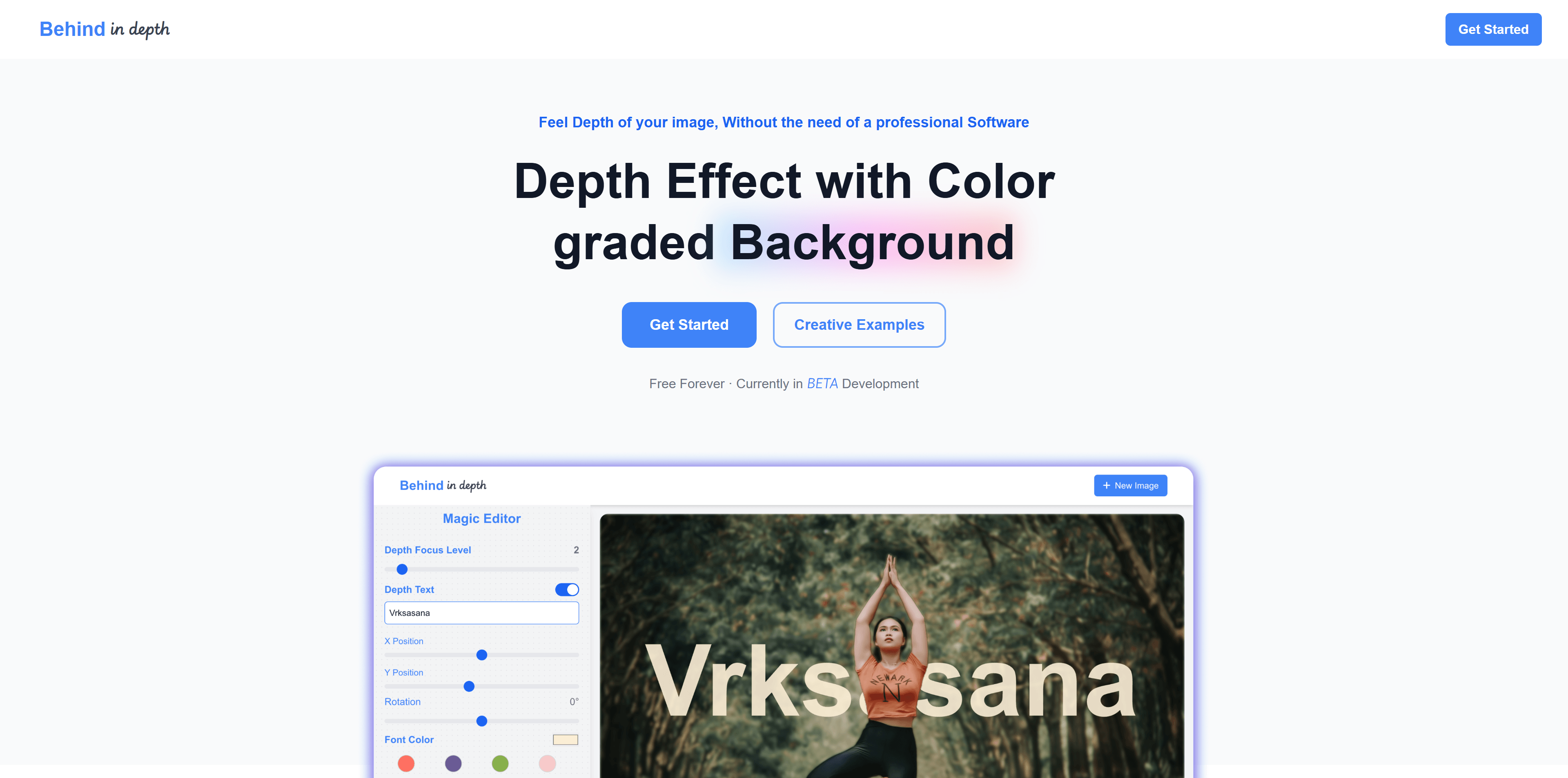 Behind product screenshot