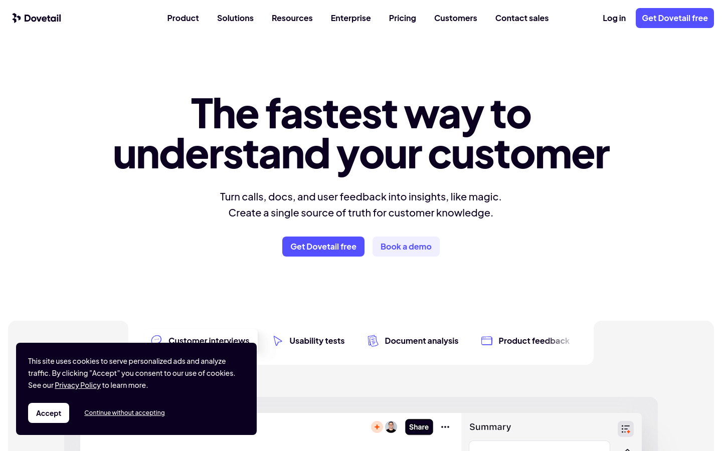 Dovetail product screenshot
