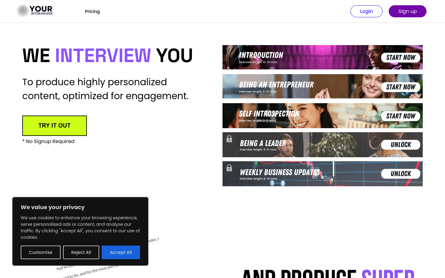 Your Interviewer product screenshot