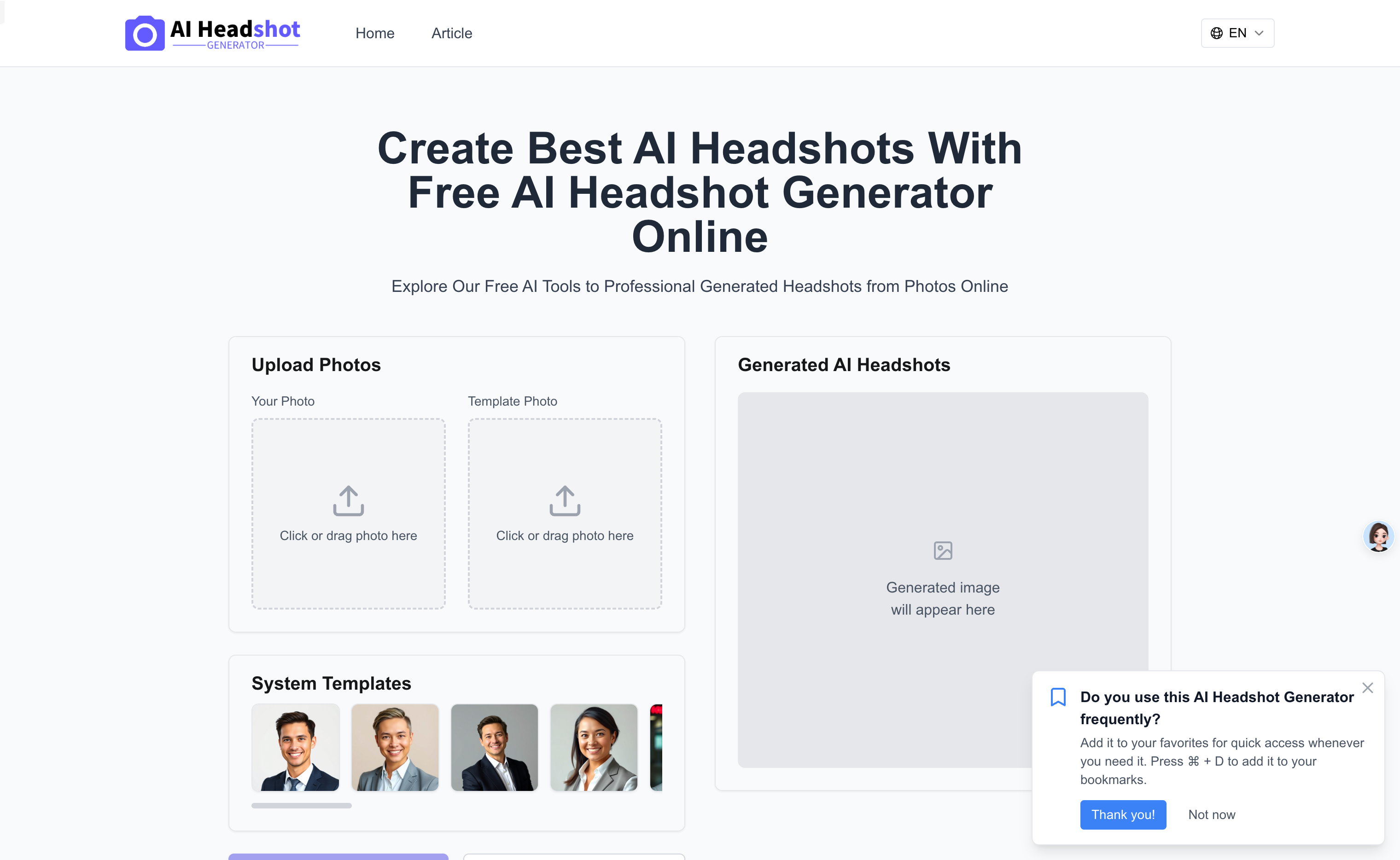 AI Headshot Generator product screenshot