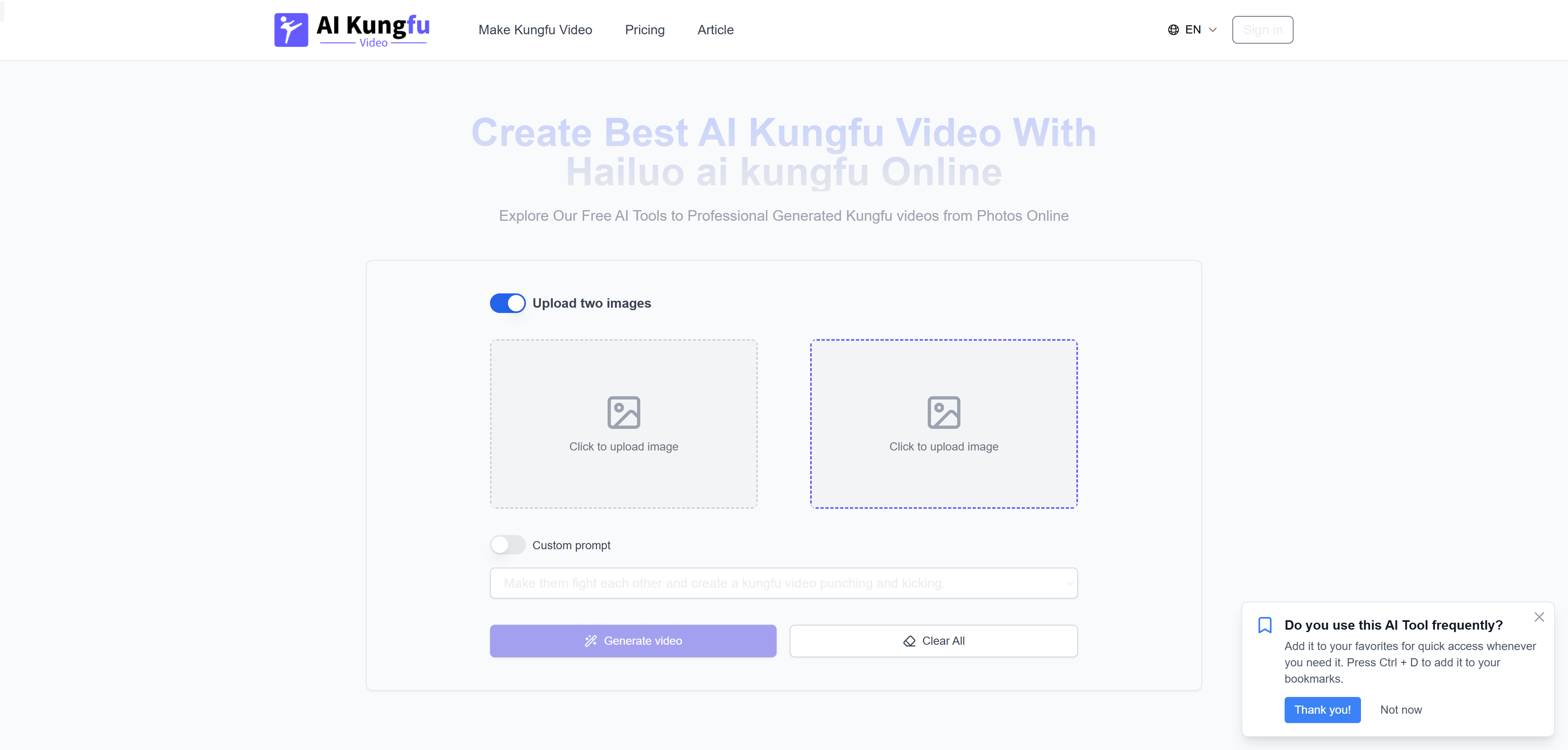 AI Kungfu Video Generator product screenshot