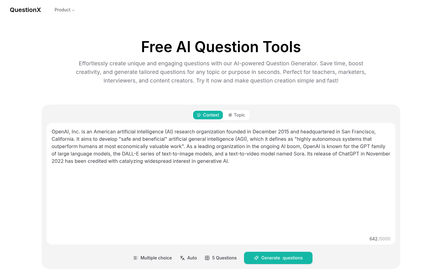 QuestionX product screenshot