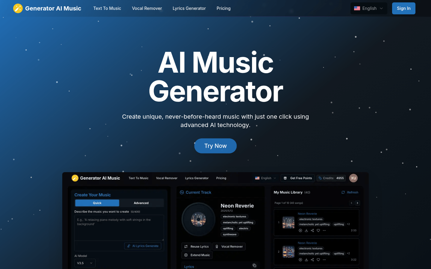 Generator AI Music product screenshot