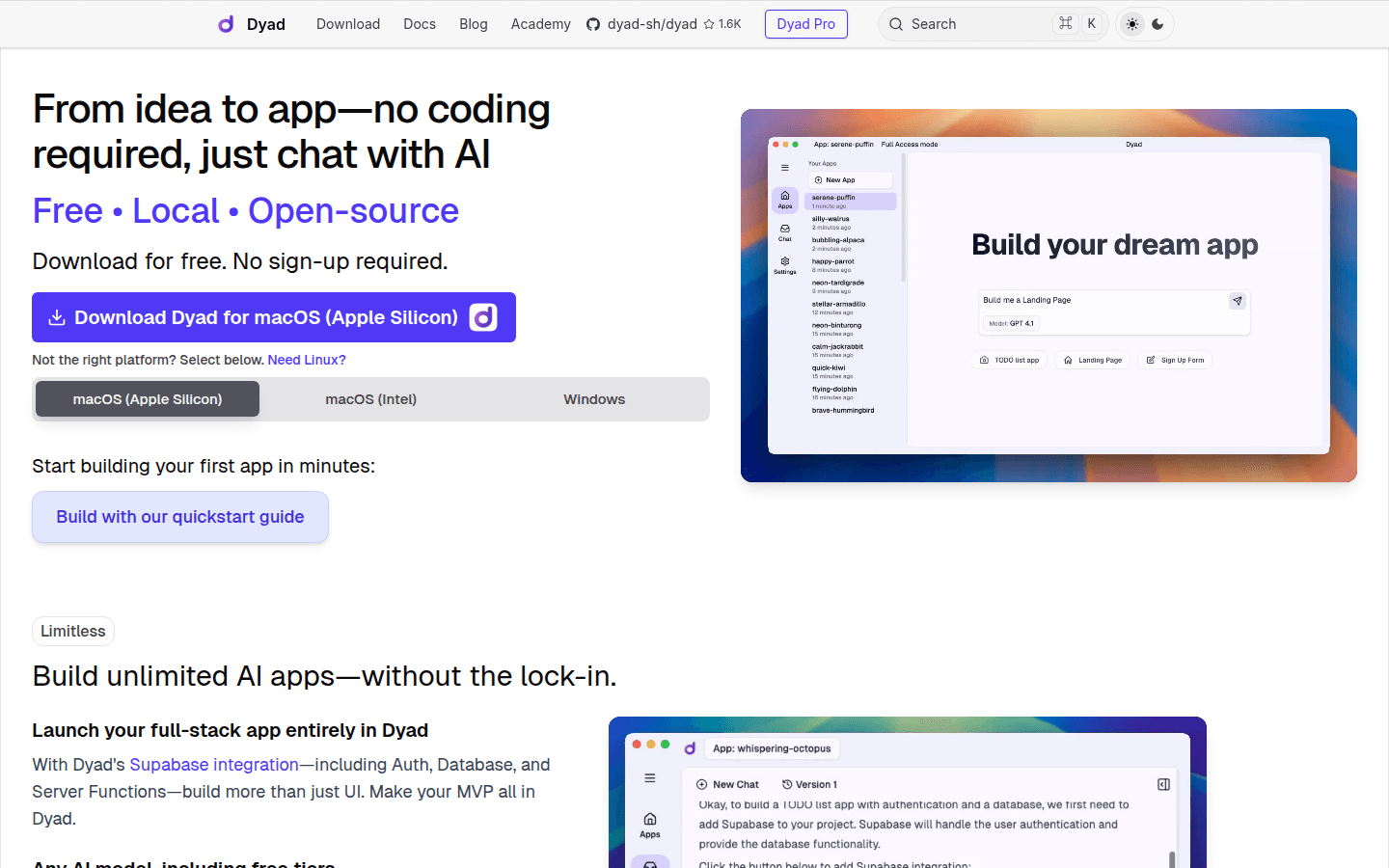 Dyad product screenshot