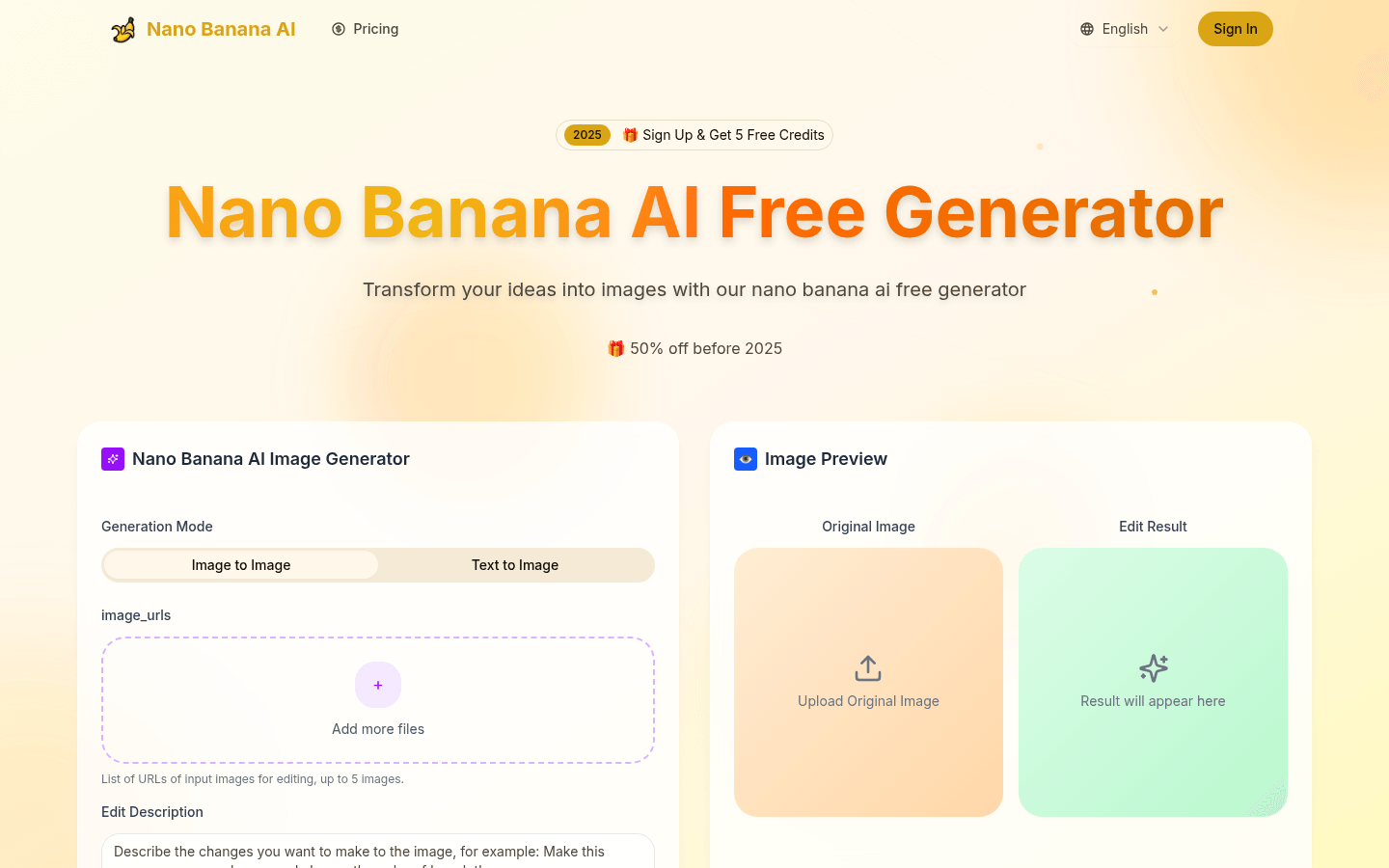 nano banana ai free product screenshot