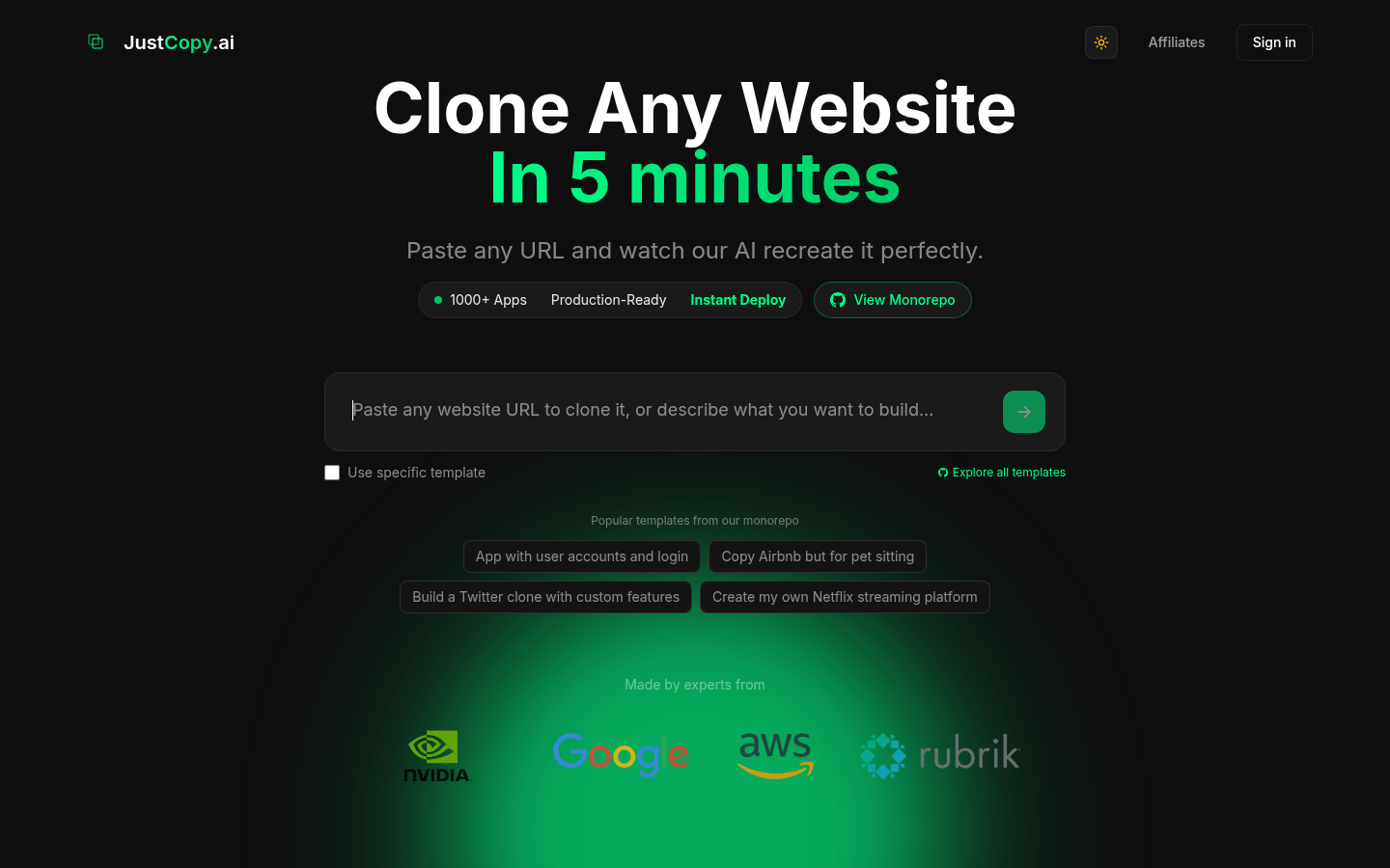 Clone any website in 5 minutes product screenshot