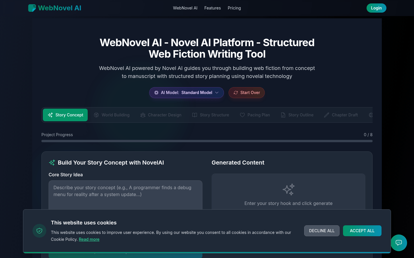 WebNovel AI product screenshot