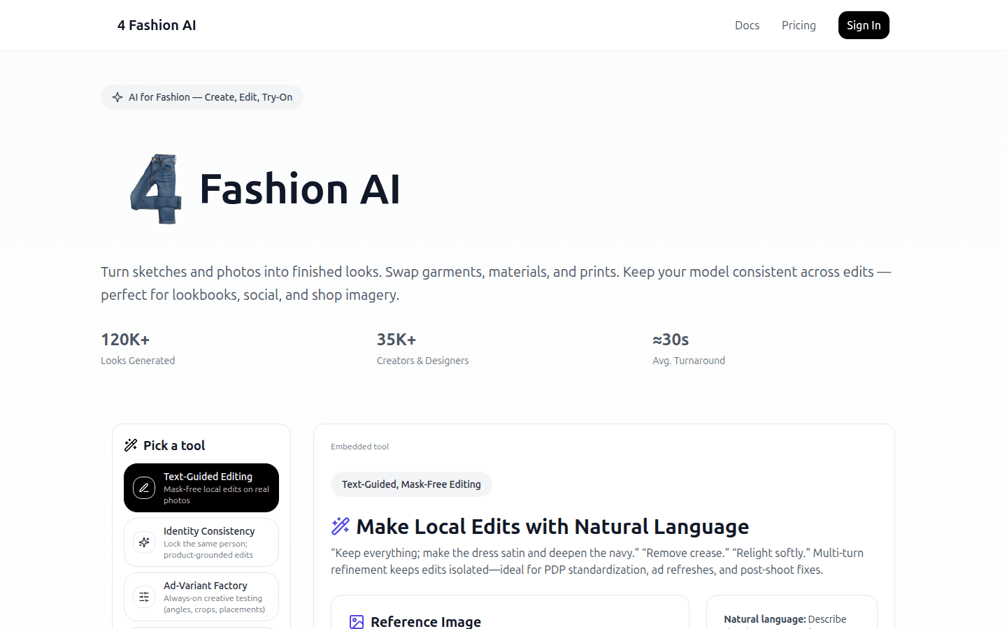 4 Fashion AI product screenshot