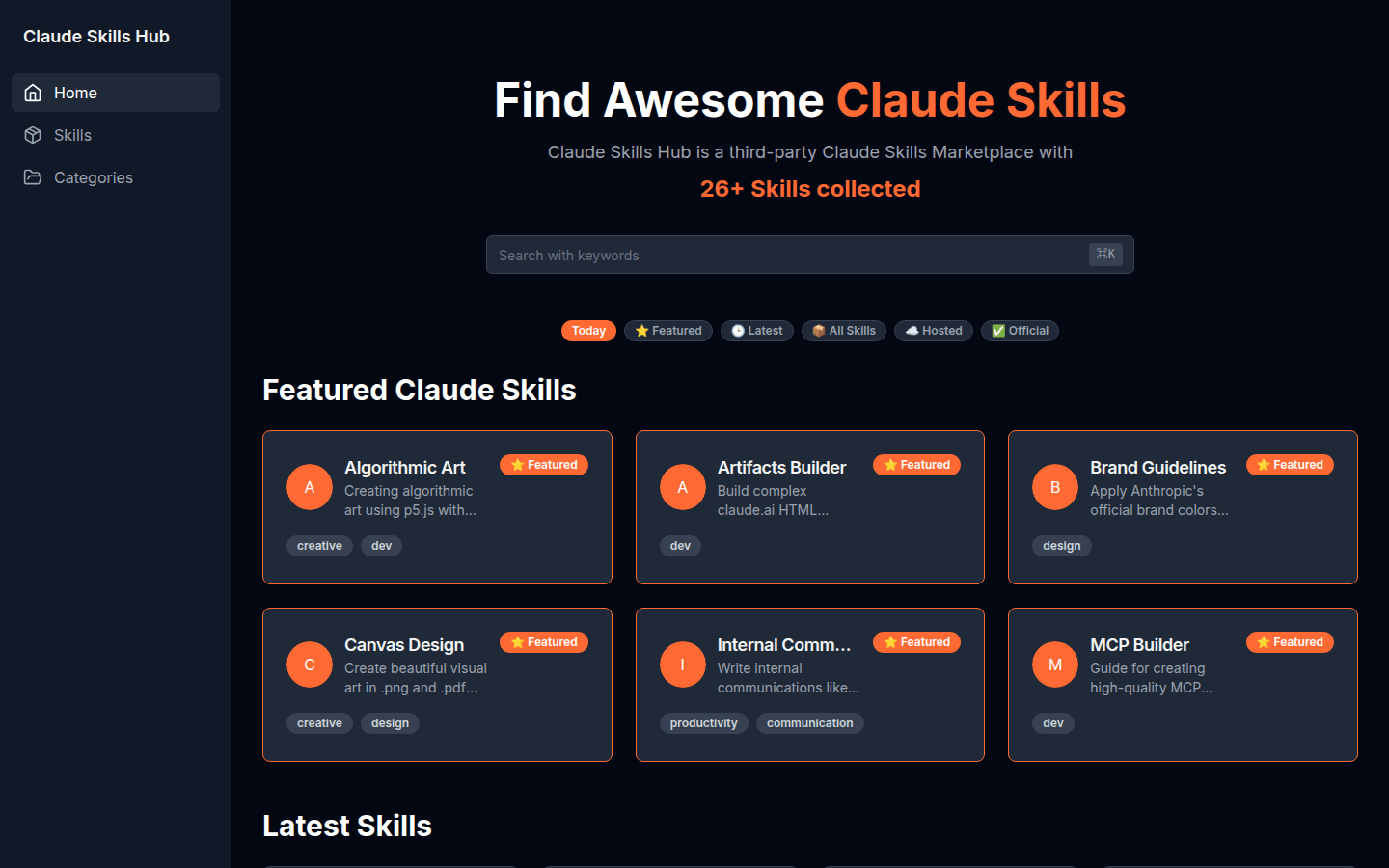 Claude Skills Hub product screenshot
