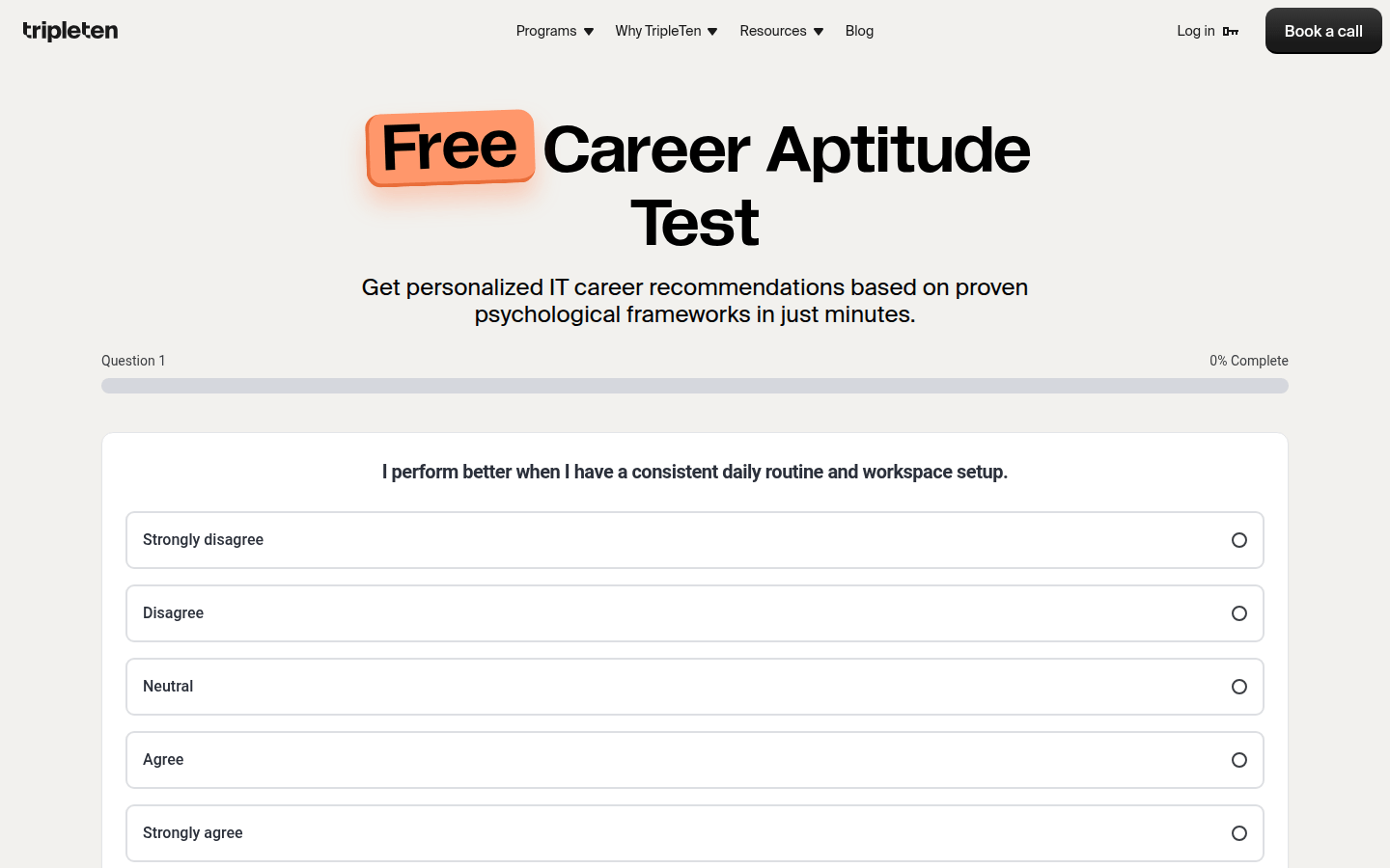 TripleTen Career Aptitude Test product screenshot