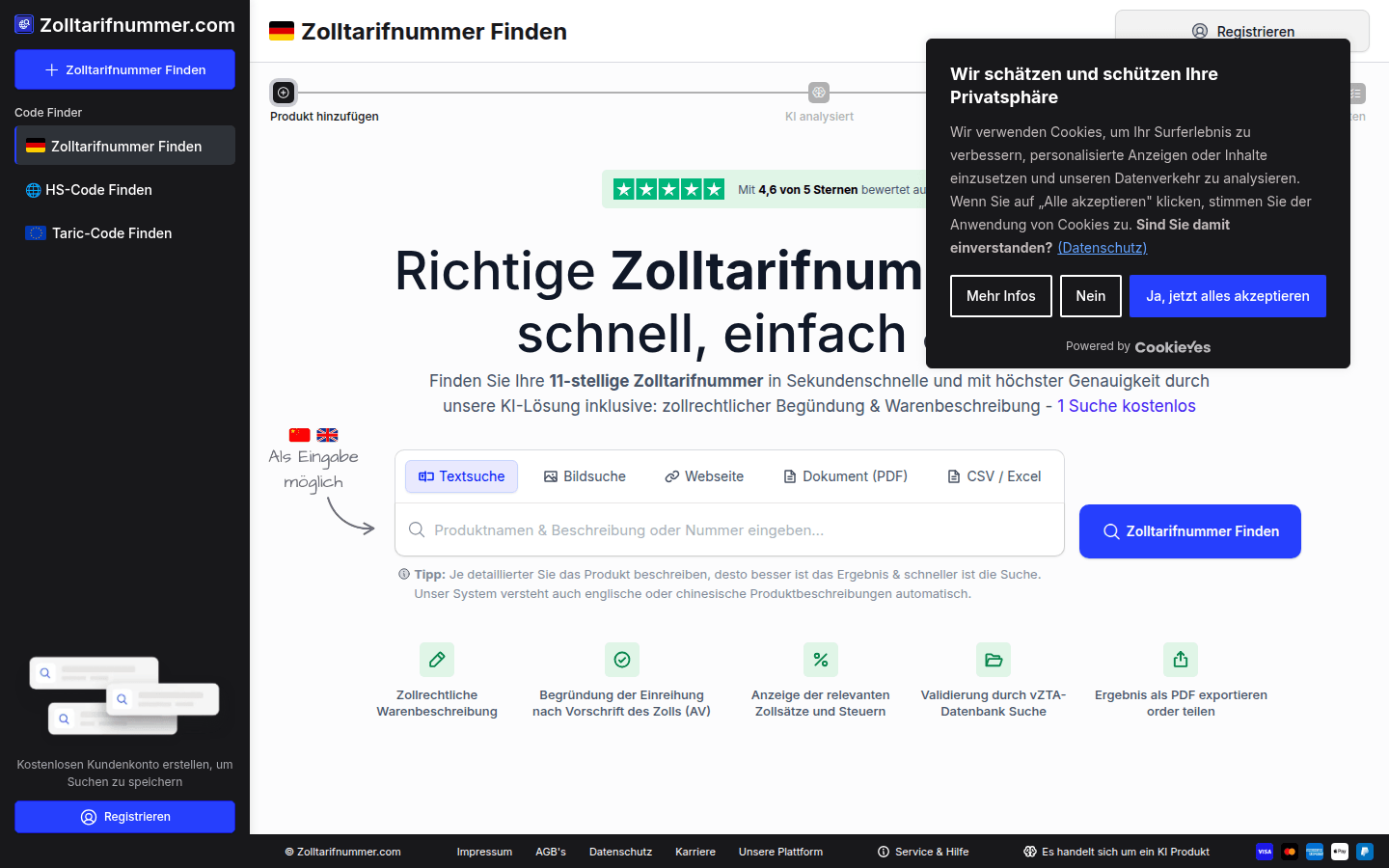 Zolltarifnummer.com product screenshot