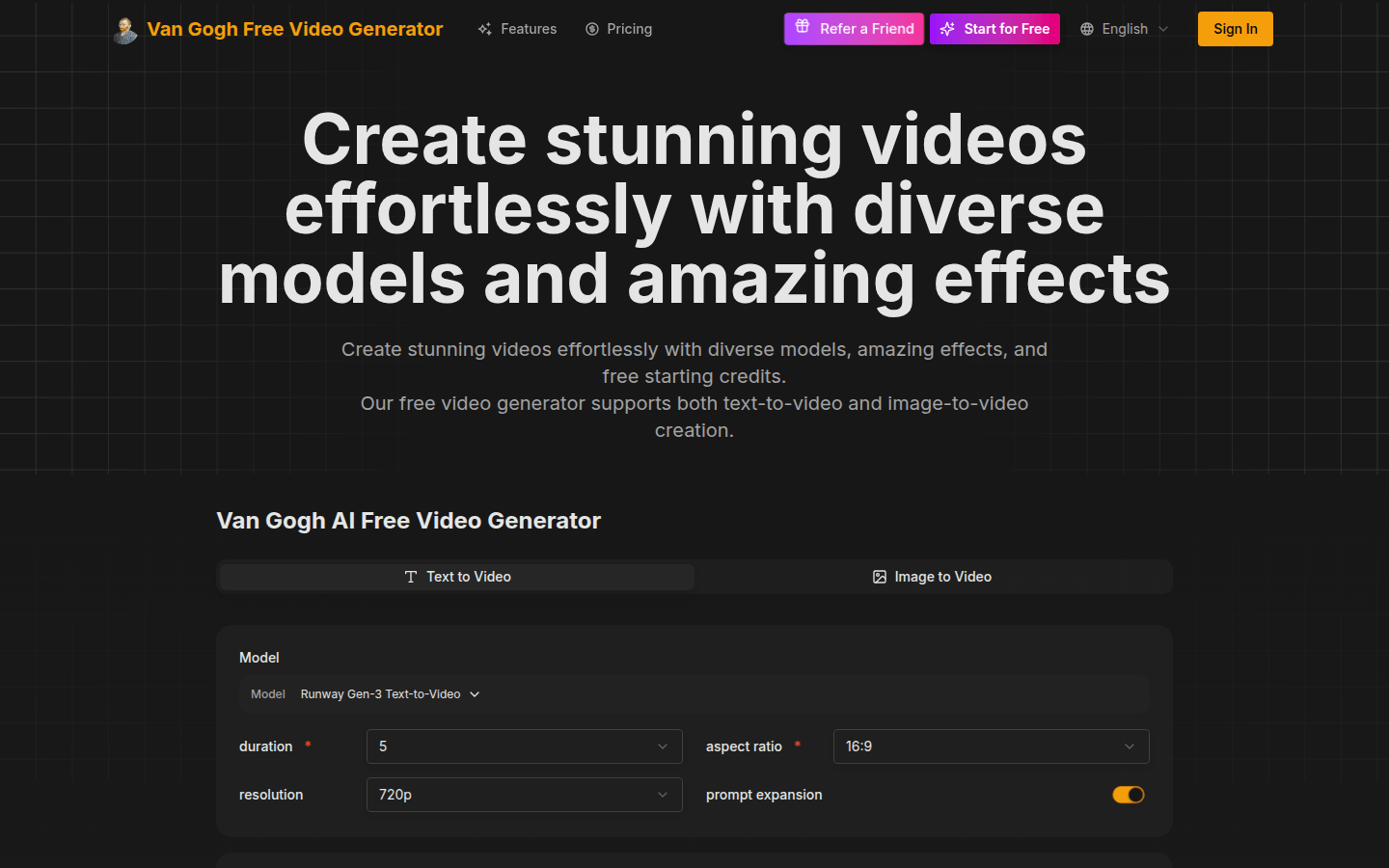 Van Gogh Free Video Generator product screenshot