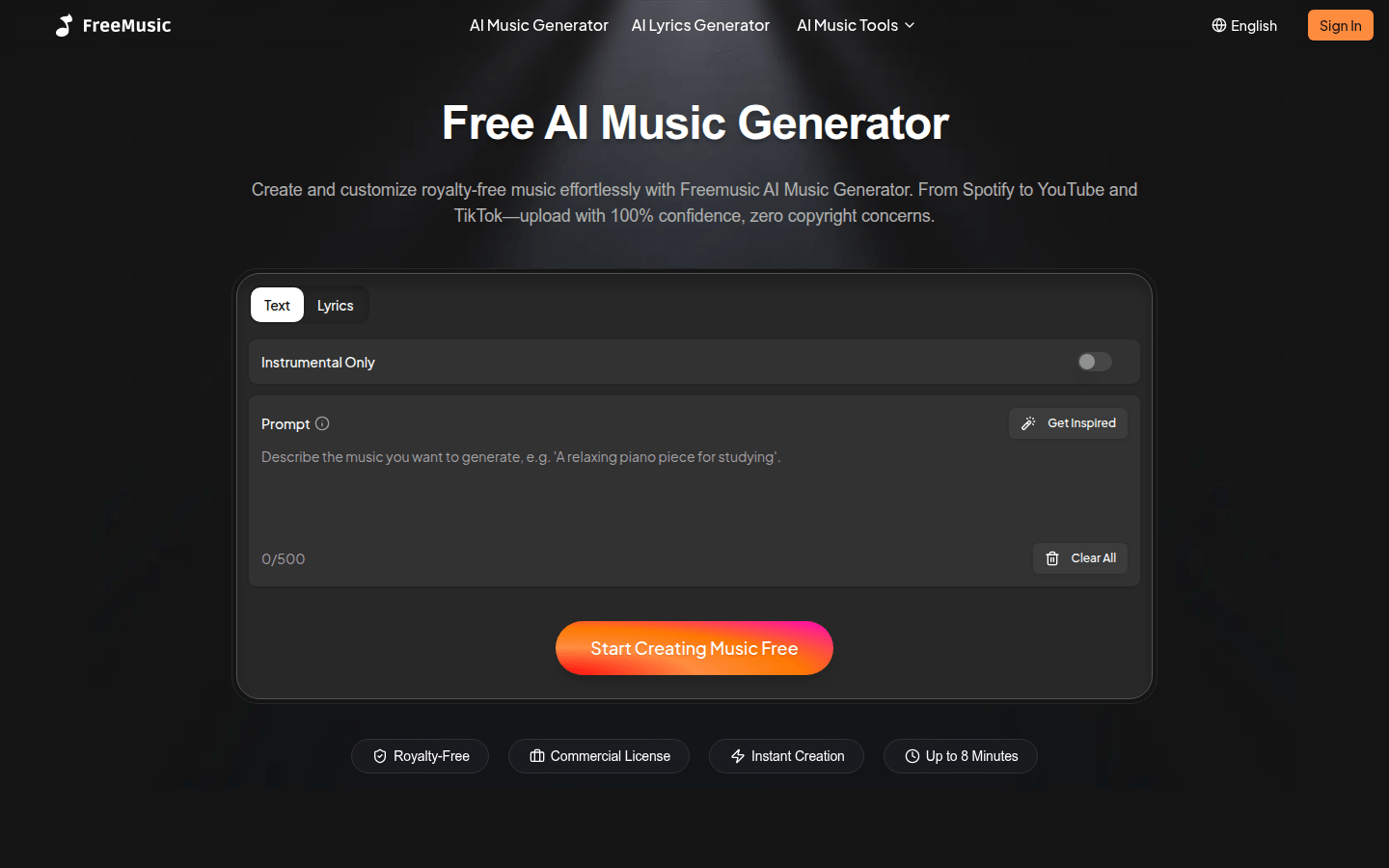 FreeMusic AI product screenshot
