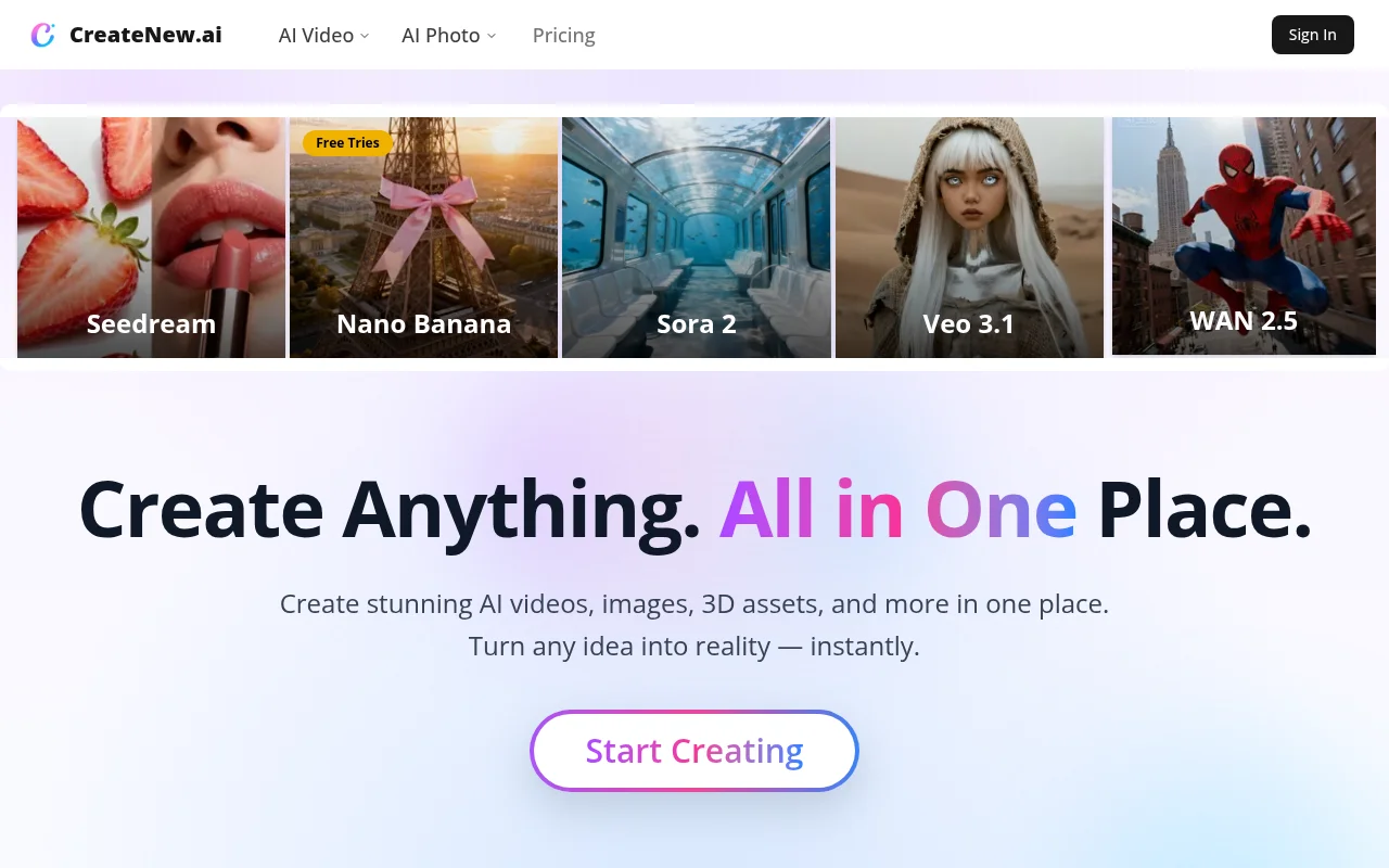 CreateNew AI product screenshot