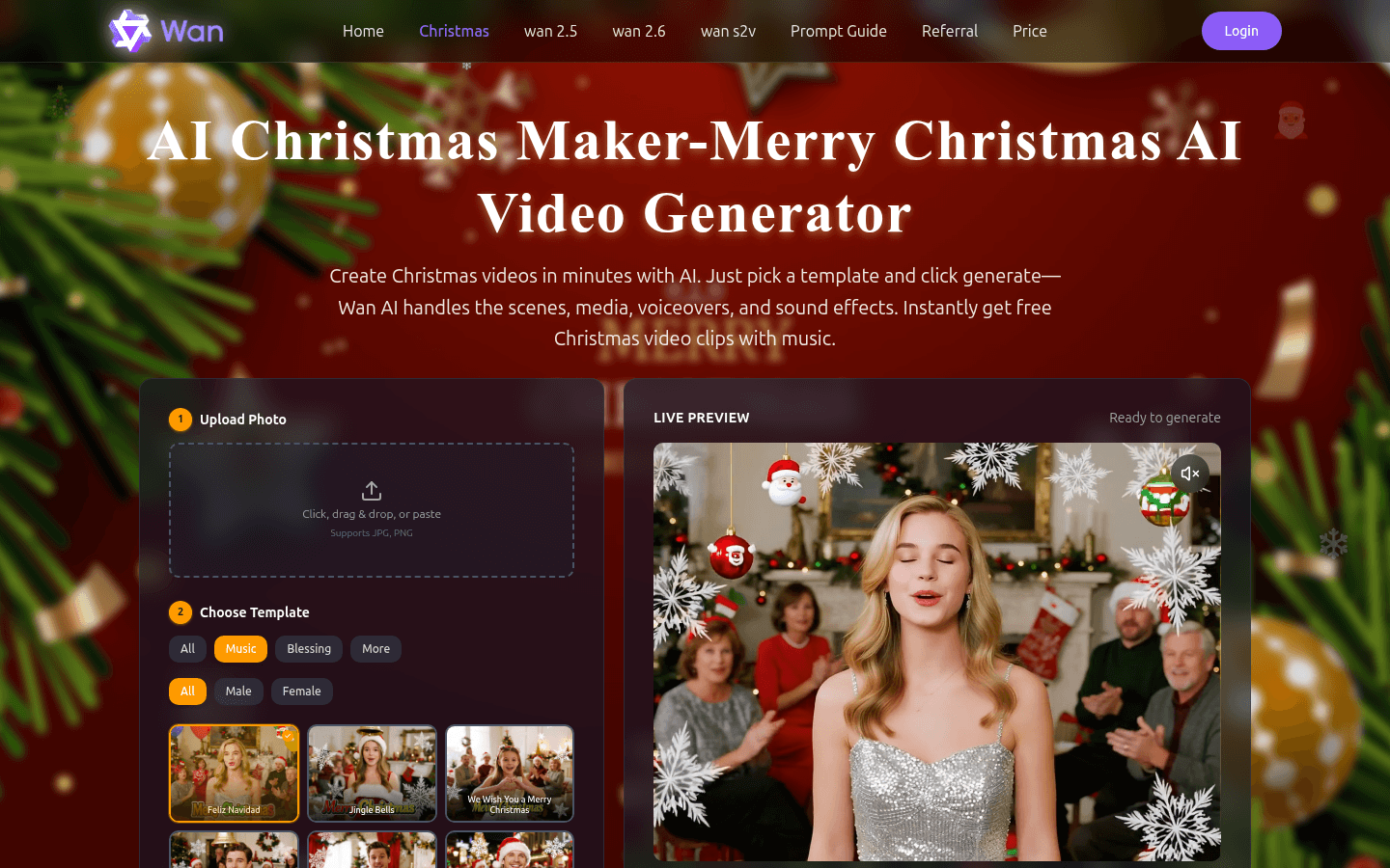 Merry Christmas AI video generator product screenshot