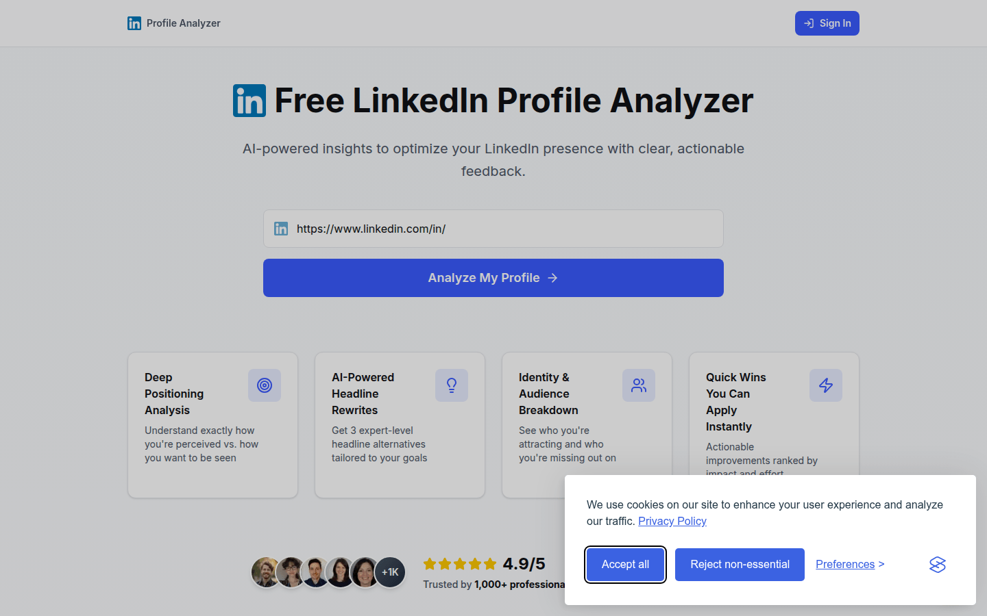 LinkedIn Profile Analyzer product screenshot