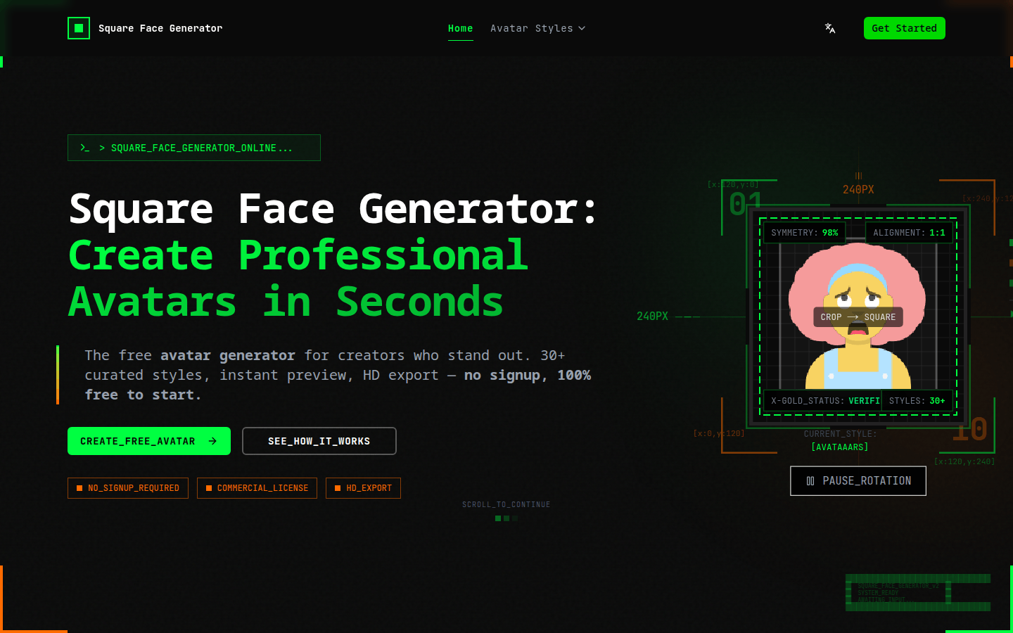 Square Face Generator product screenshot