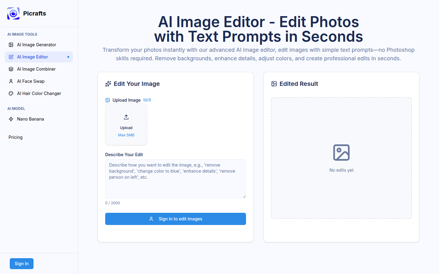 AI Image Editor product screenshot