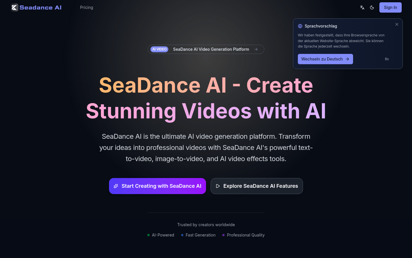 Seadance AI product screenshot