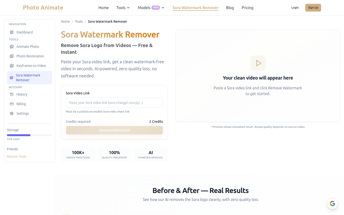Sora Watermark Remover product screenshot