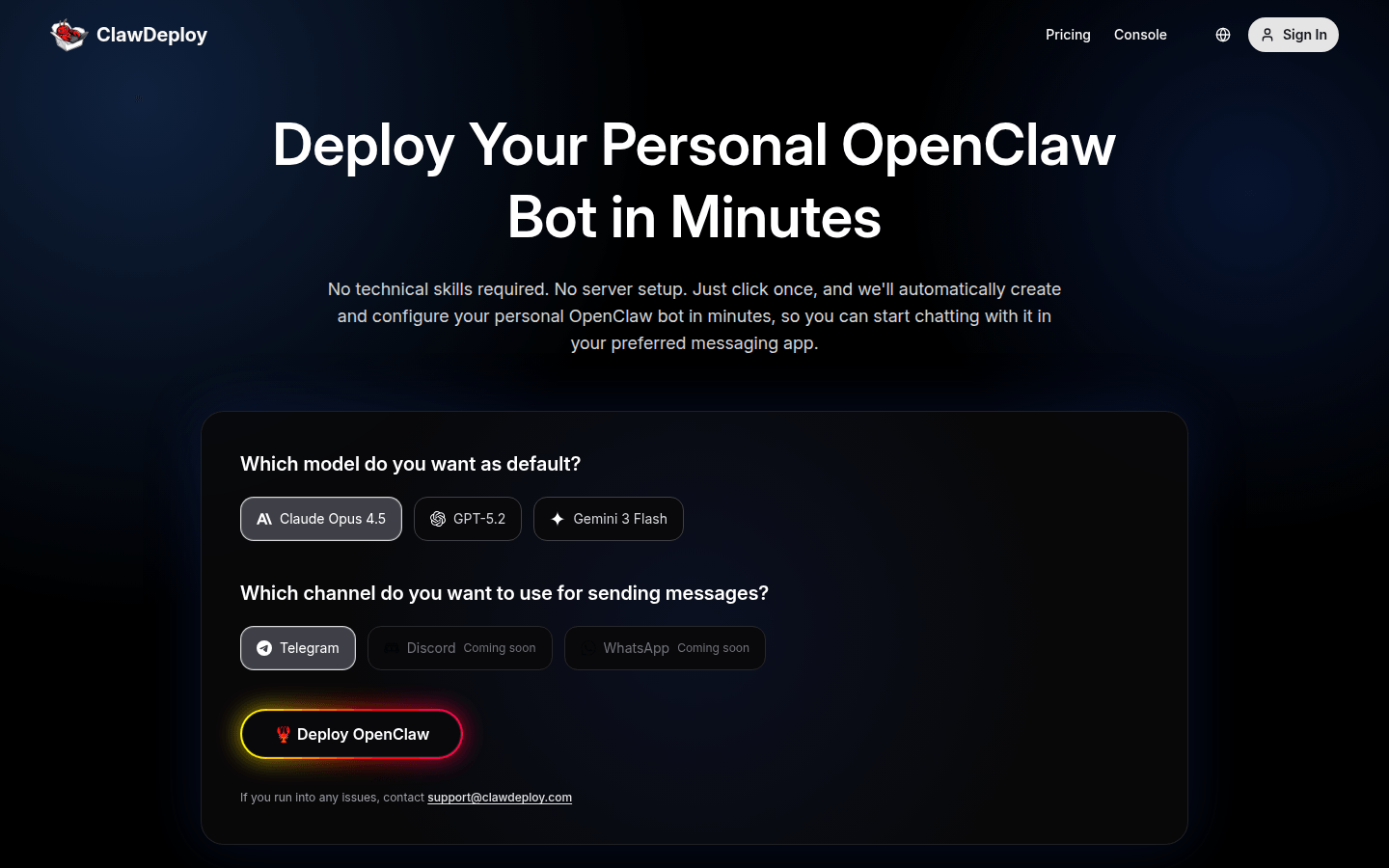 ClawDeploy AI product screenshot