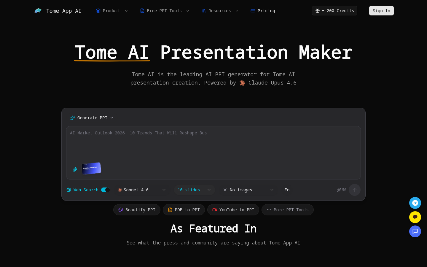 Tome AI Presentation Maker product screenshot