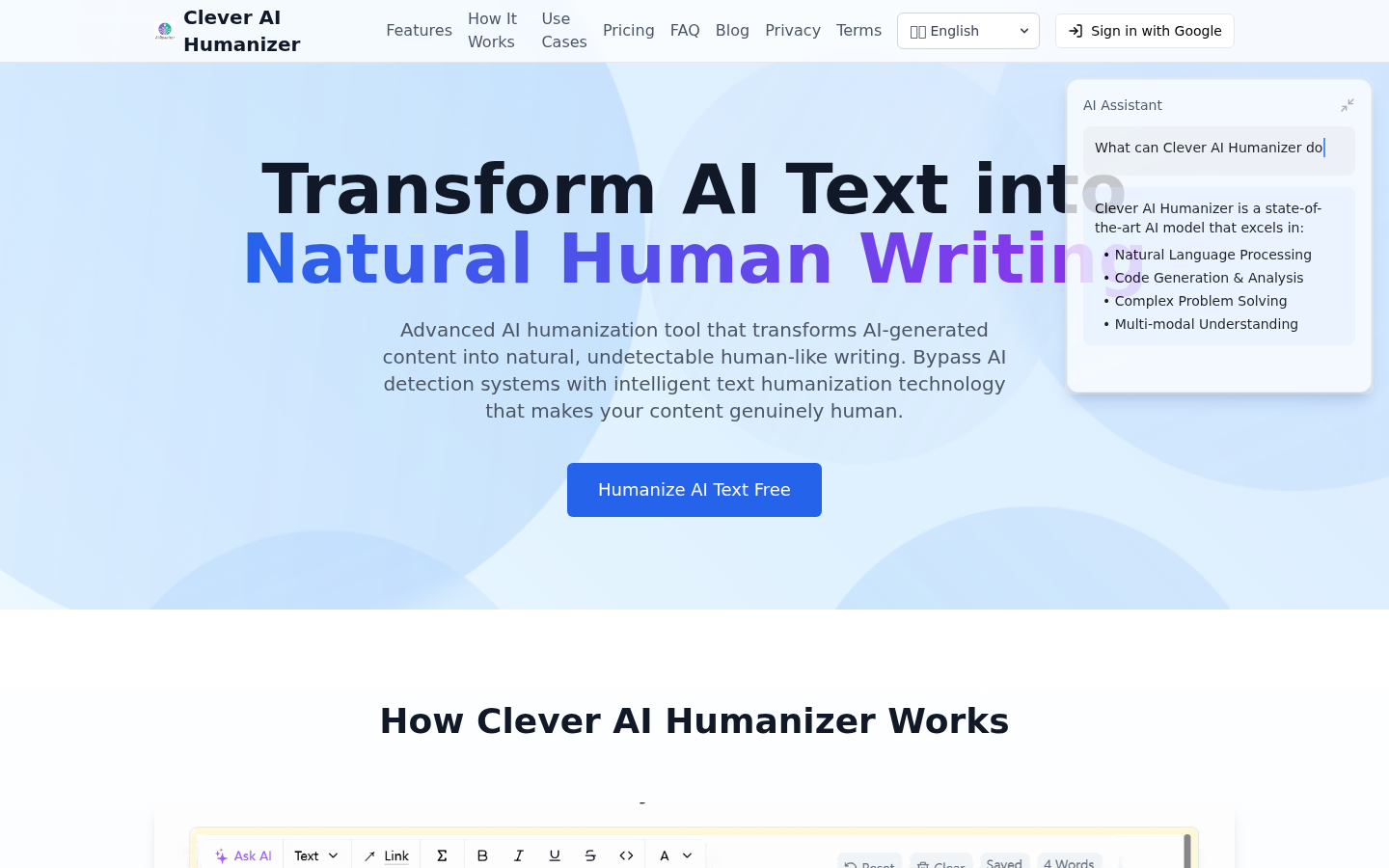 clever ai humanizer product screenshot