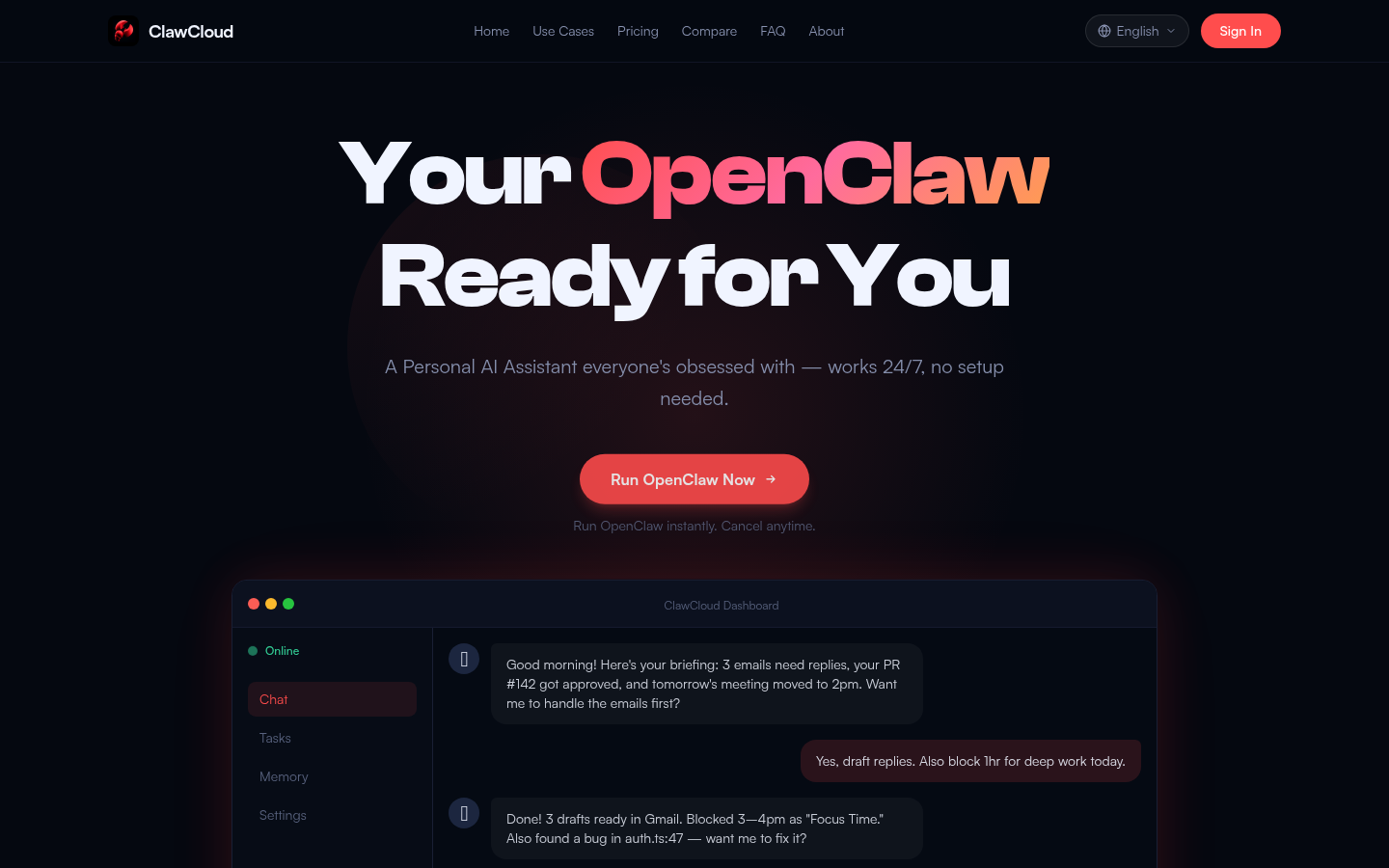 ClawCloud product screenshot