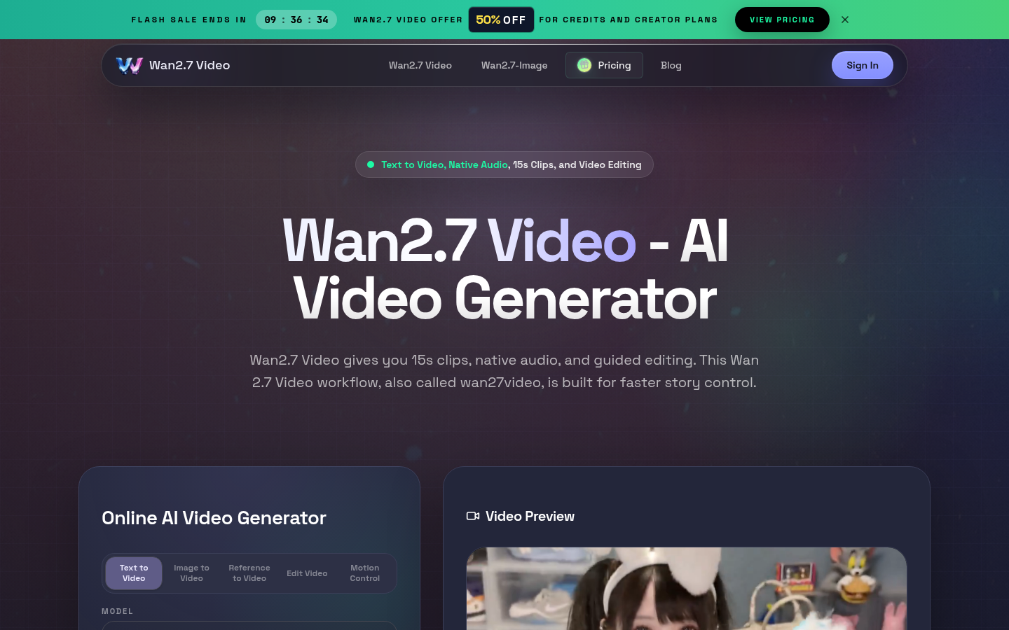 Wan 2.7 Video product screenshot