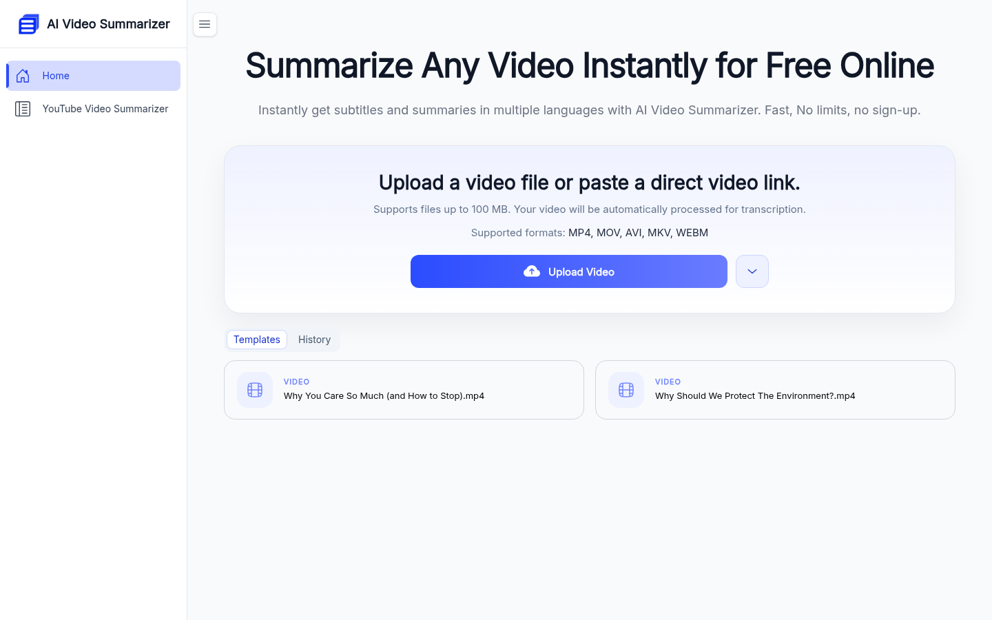 AI Video Summarizer product screenshot