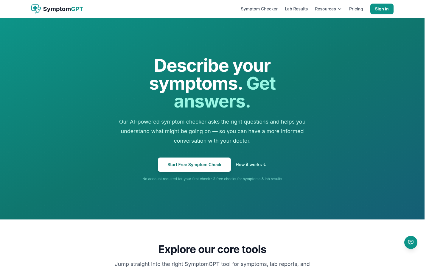 SymptomGPT product screenshot
