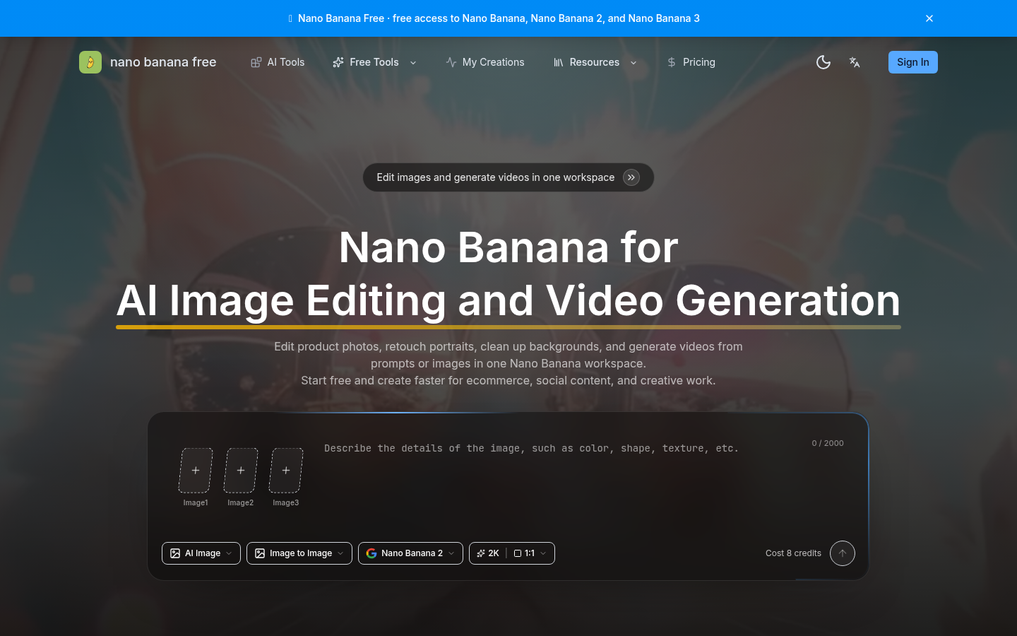 nano banana free product screenshot
