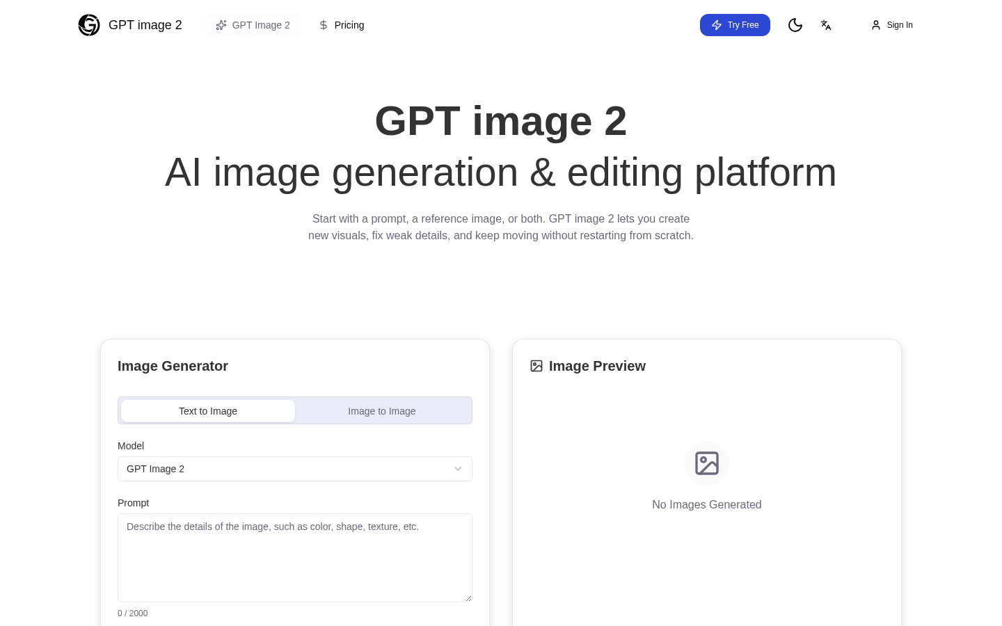 GPT image 2 product screenshot