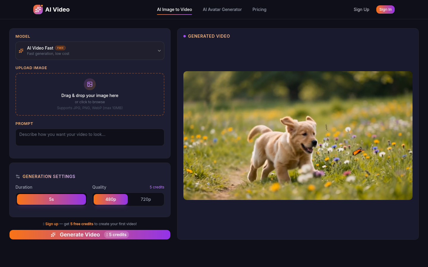 AI Image to Video product screenshot