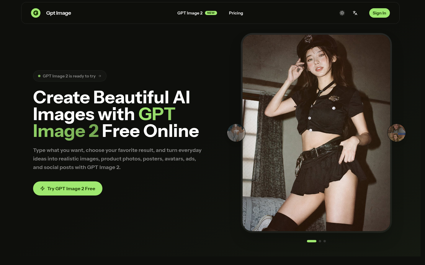 Free GPT Image 2 generator product screenshot