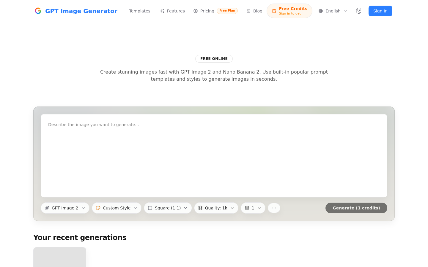 GPT Image Generator product screenshot