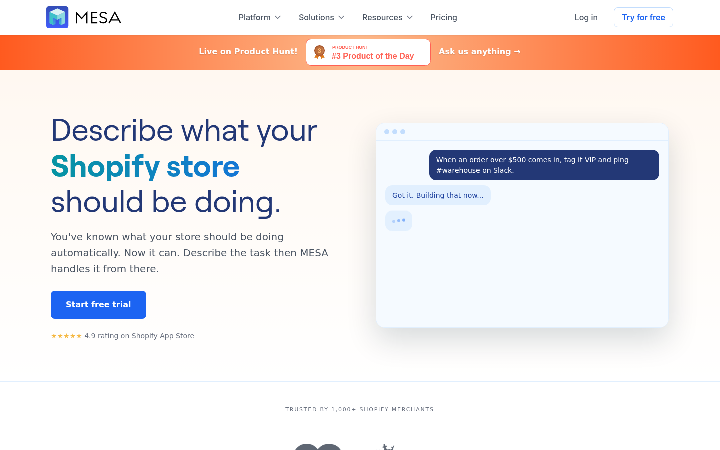MESA product screenshot