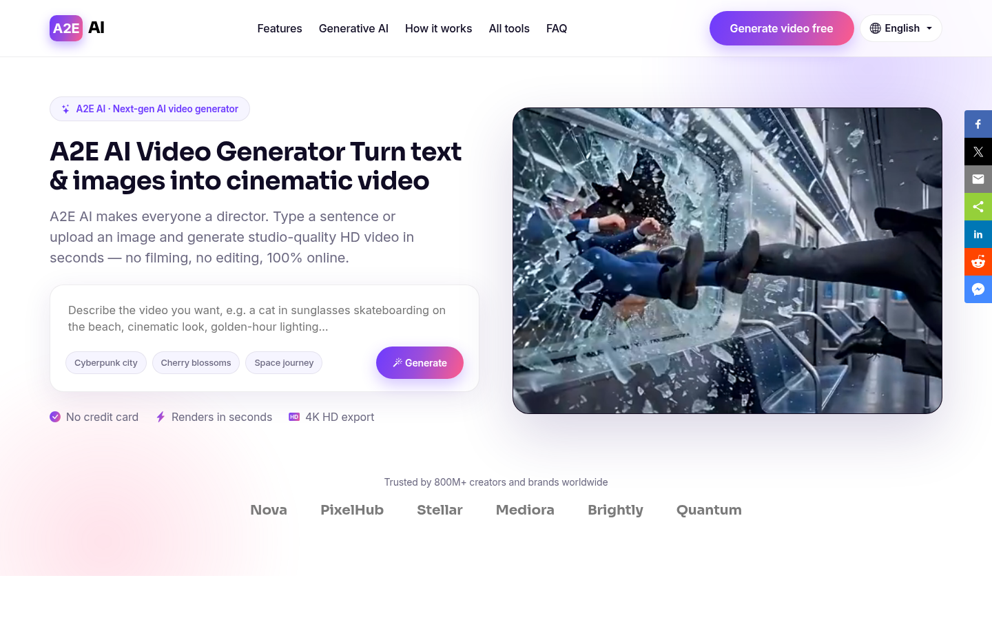 A2E AI Video Generator Turn text & images into cinematic video product screenshot