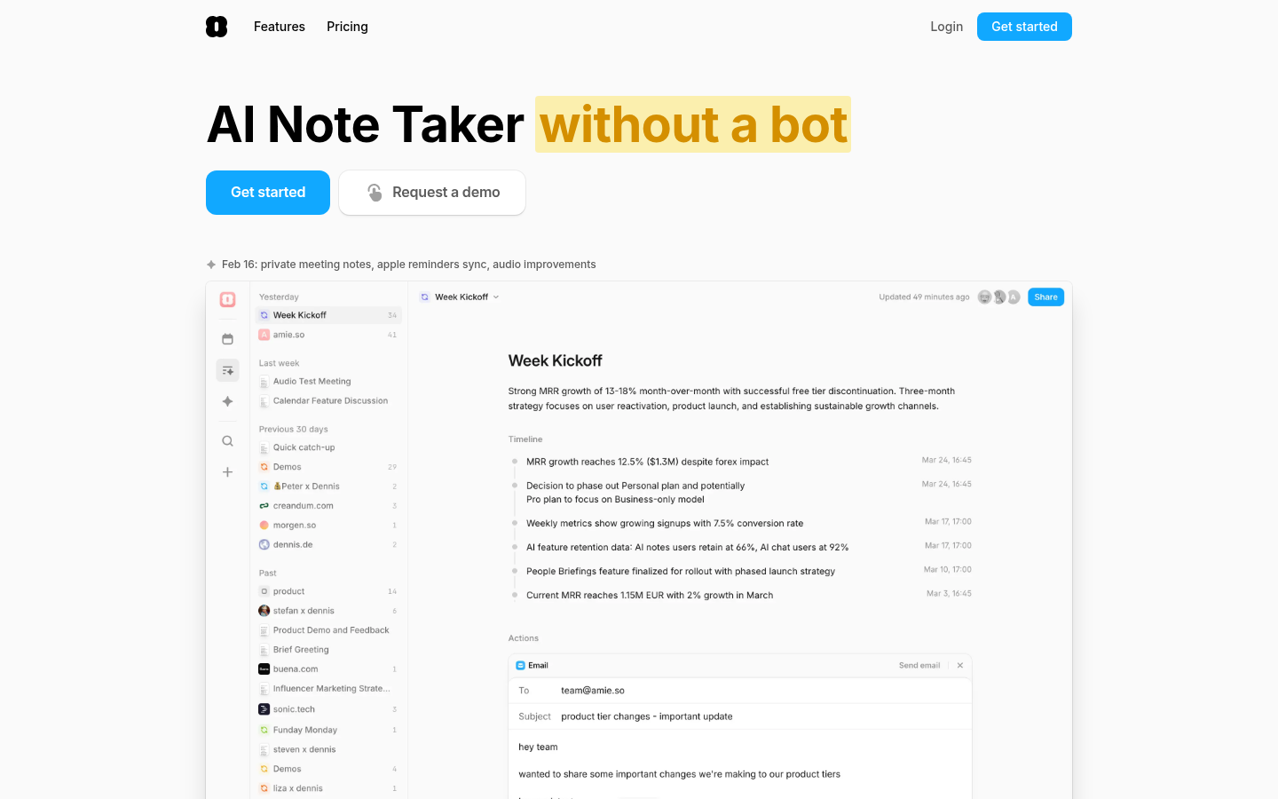 Amie product screenshot