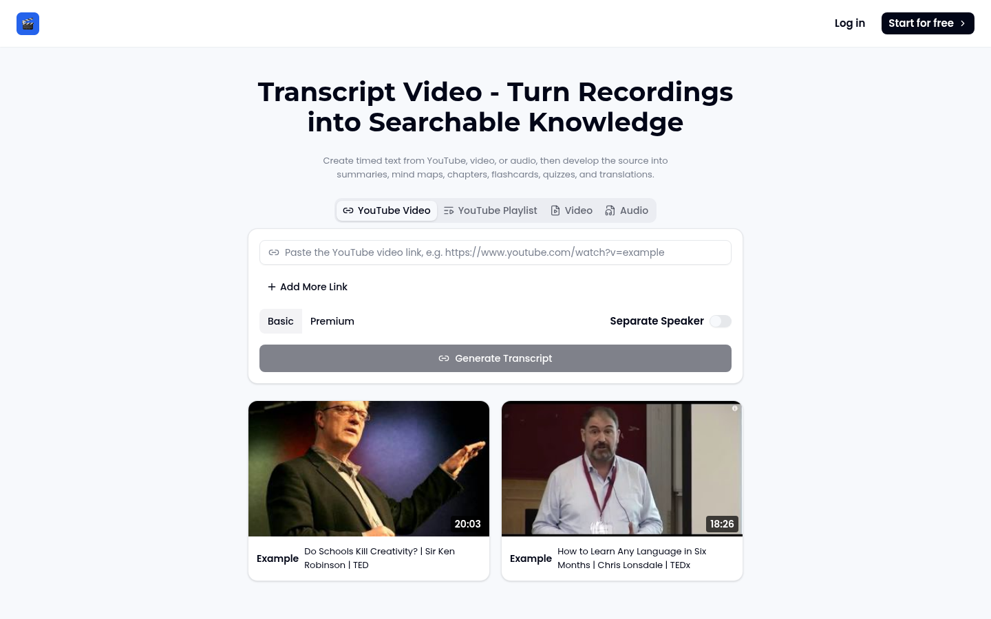 TranscrtiptVideo product screenshot